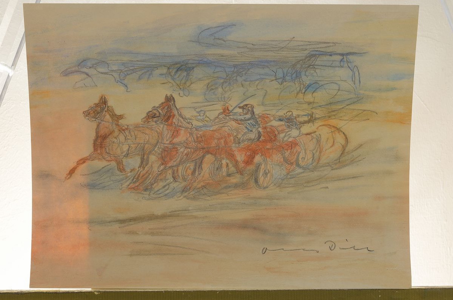 Detail k: Otto Dill, 1884 Neustadt - 1957 Bad Dürkheim, aquarellierte Zeichnung, Trabrennen, re. unten signiert, ca. 30 x 40 cm, dazu zwei Bücher: ...