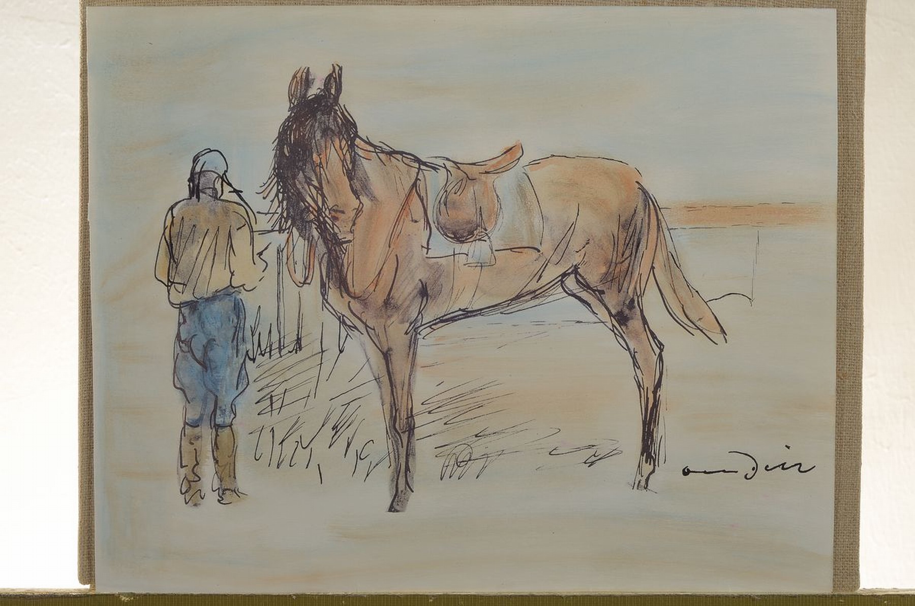 Detail m: Otto Dill, 1884 Neustadt - 1957 Bad Dürkheim, aquarellierte Zeichnung, Trabrennen, re. unten signiert, ca. 30 x 40 cm, dazu zwei Bücher: ...