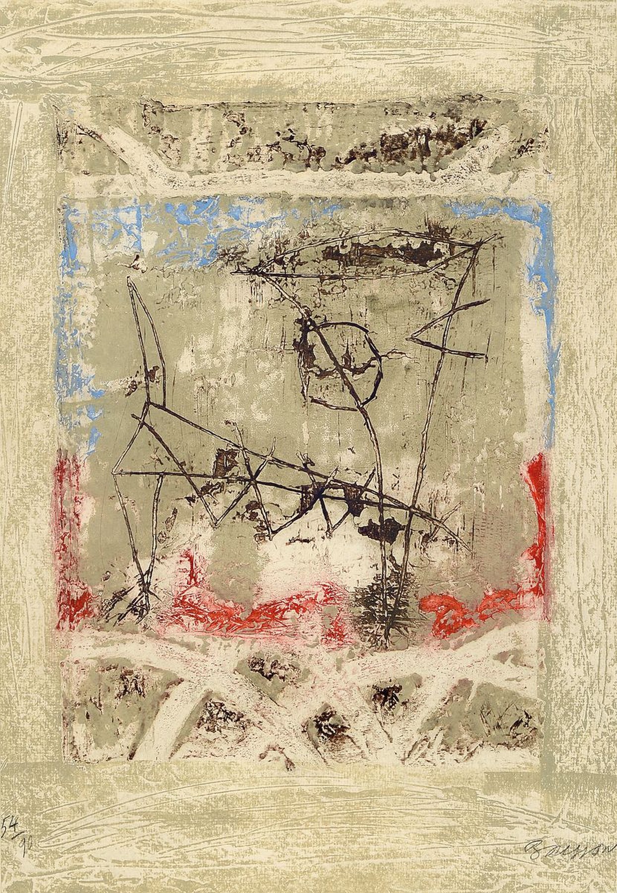 Pierre Bresson, geb. 1941 Paris, Abstrakte Komposition, Farb-Carborundum, um 1960-70, handsigniert und num. 54/90, ca. 64x44cm, u.Gl., R. ca. 81x64cm