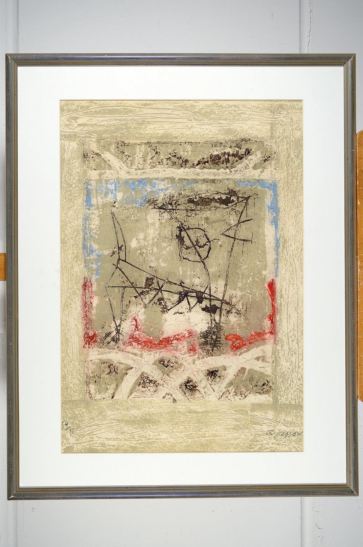 Detail k: Pierre Bresson, geb. 1941 Paris, Abstrakte Komposition, Farb-Carborundum, um 1960-70, handsigniert und num. 54/90, ca. 64x44cm, u.Gl., R. ca. 81x64cm