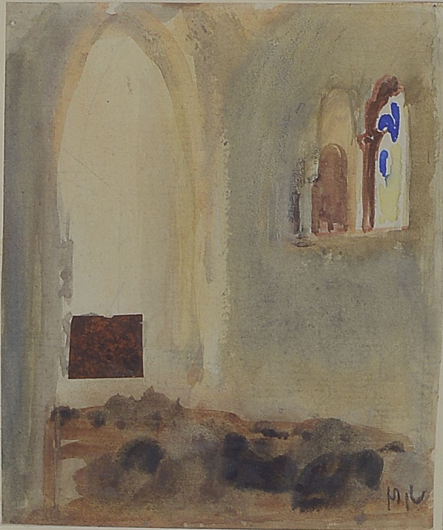 Detail a: Max Laeuger, 1864-1952 Lörrach, bedeutender deutscher Keramiker, Studium und Professur in Karlsruhe, hier: 2 Aquarelle und eine Zeichnung, Frau an ...
