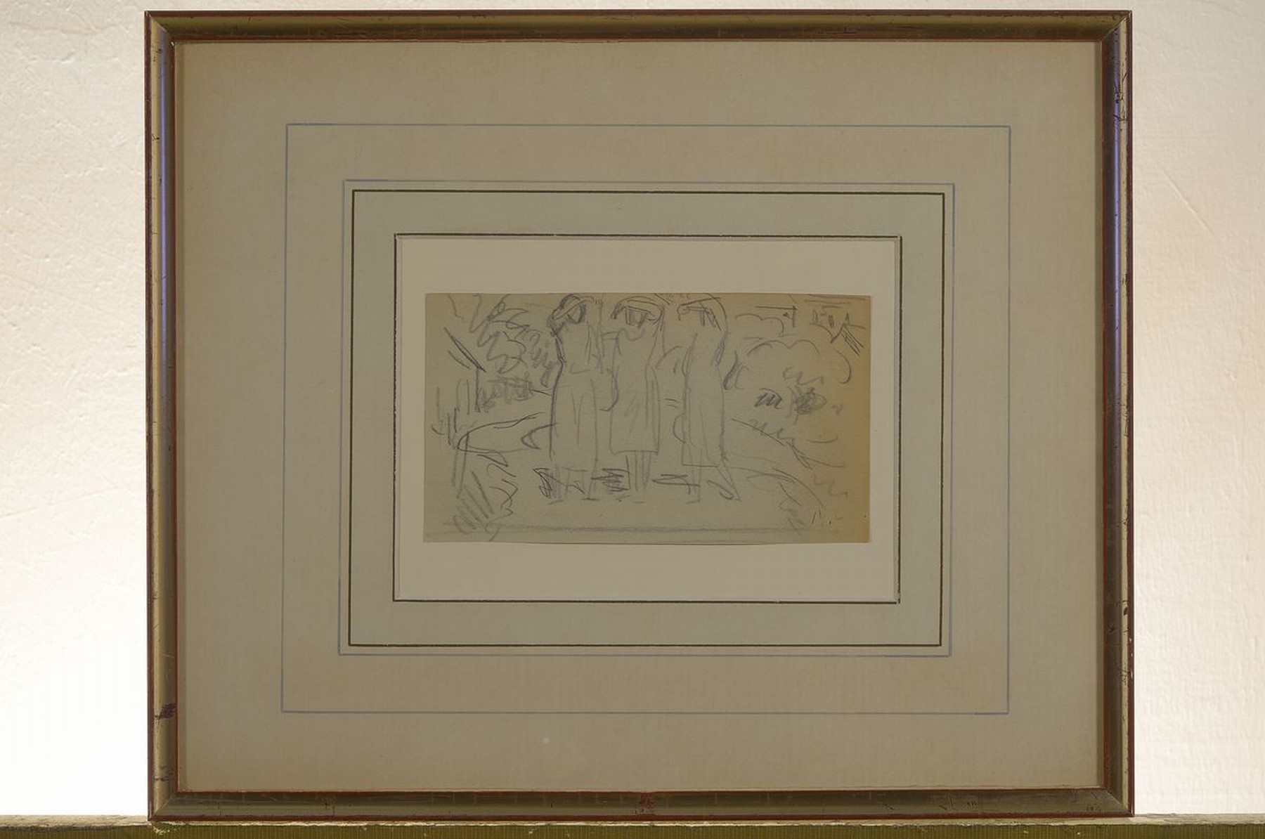 Detail m: Max Laeuger, 1864-1952 Lörrach, bedeutender deutscher Keramiker, Studium und Professur in Karlsruhe, hier: 2 Aquarelle und eine Zeichnung, Frau an ...