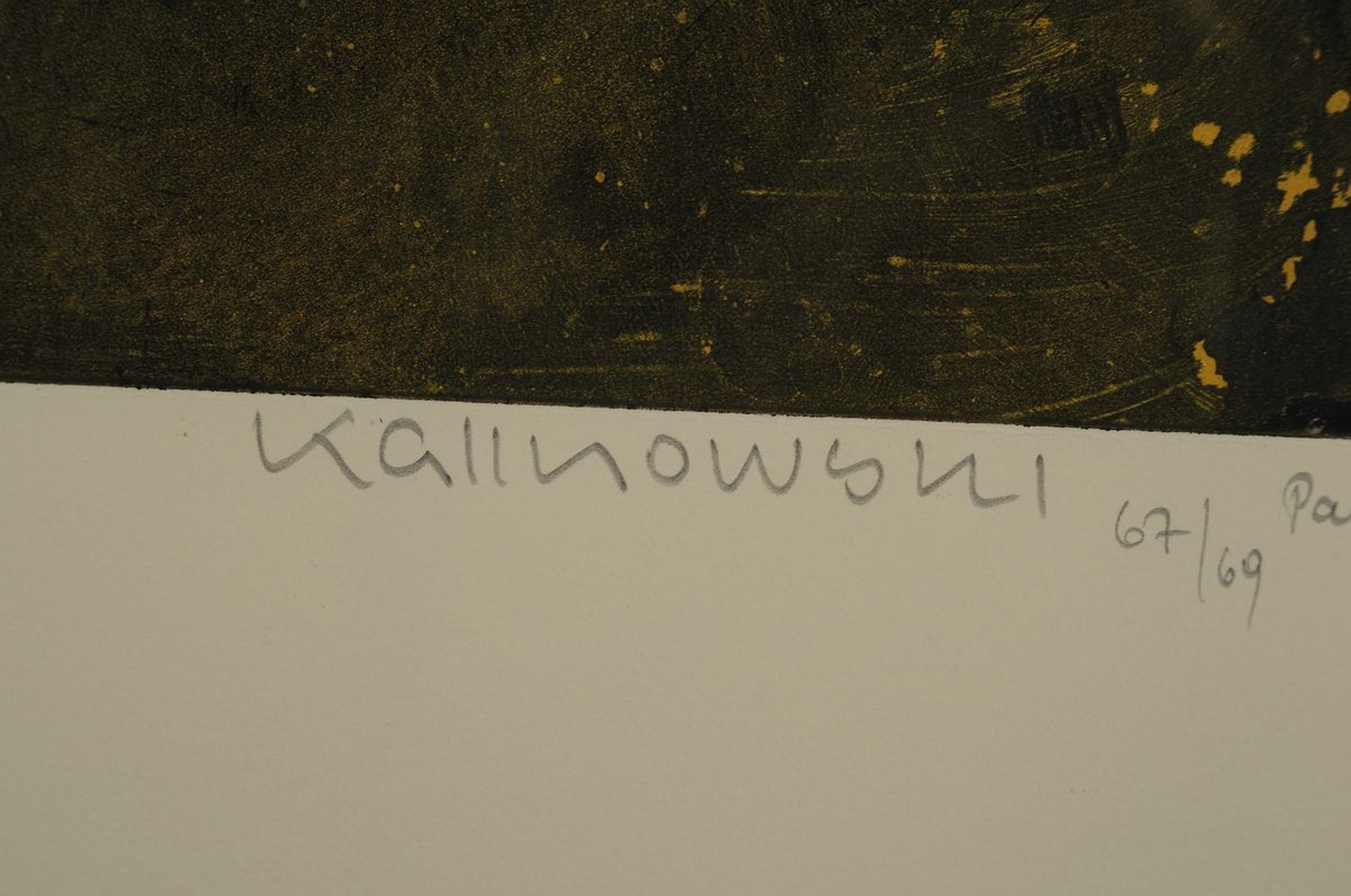 Detail c: Horst Egon Kalinowski, 1924-2013, 3 Grafiken, 1x "Banniere", sign., dat. 64, num. 129/150, unter Glas, ca. 25x23 cm; 1x sign., dat.65, num. ...