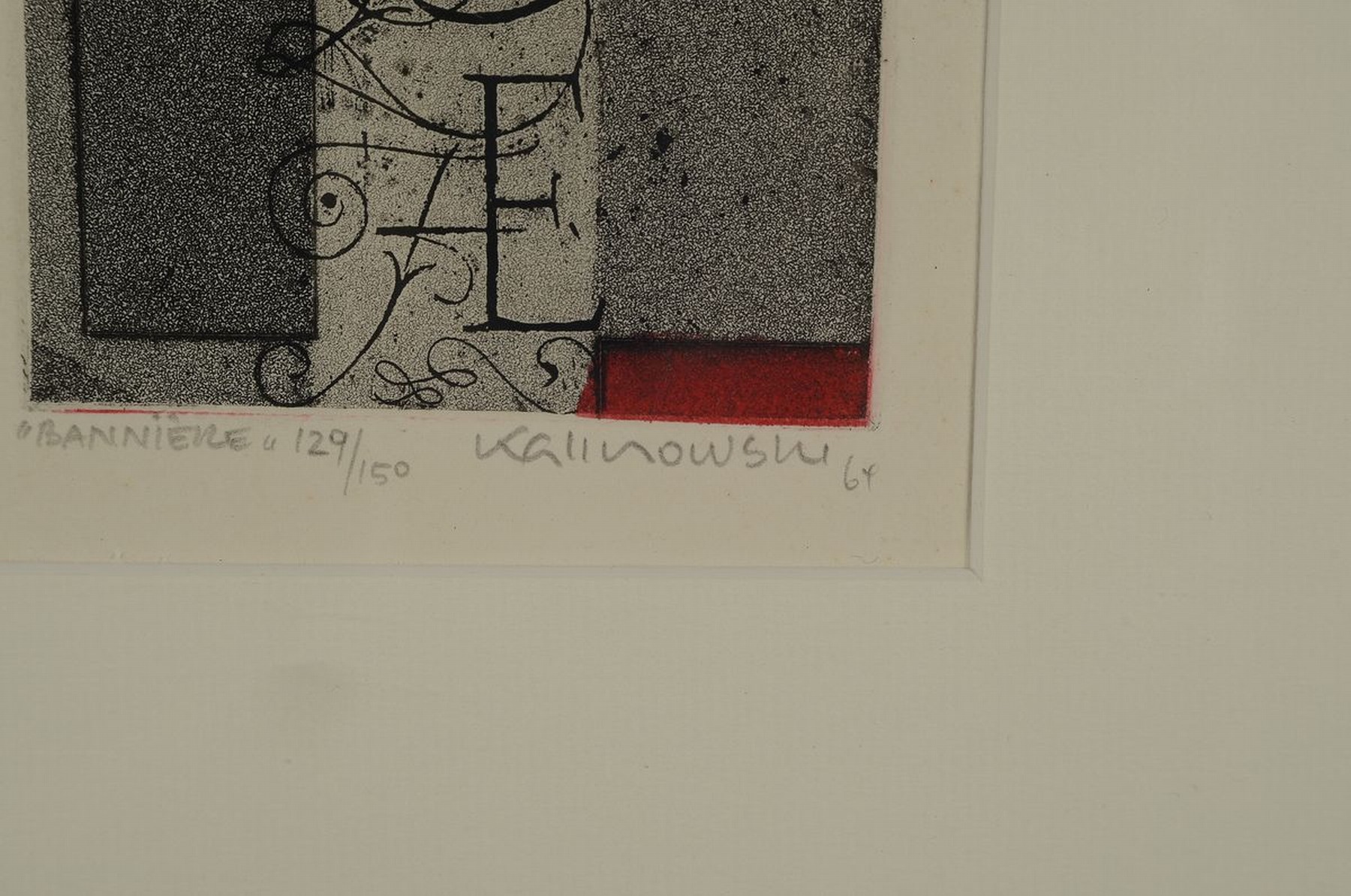Detail e: Horst Egon Kalinowski, 1924-2013, 3 Grafiken, 1x "Banniere", sign., dat. 64, num. 129/150, unter Glas, ca. 25x23 cm; 1x sign., dat.65, num. ...