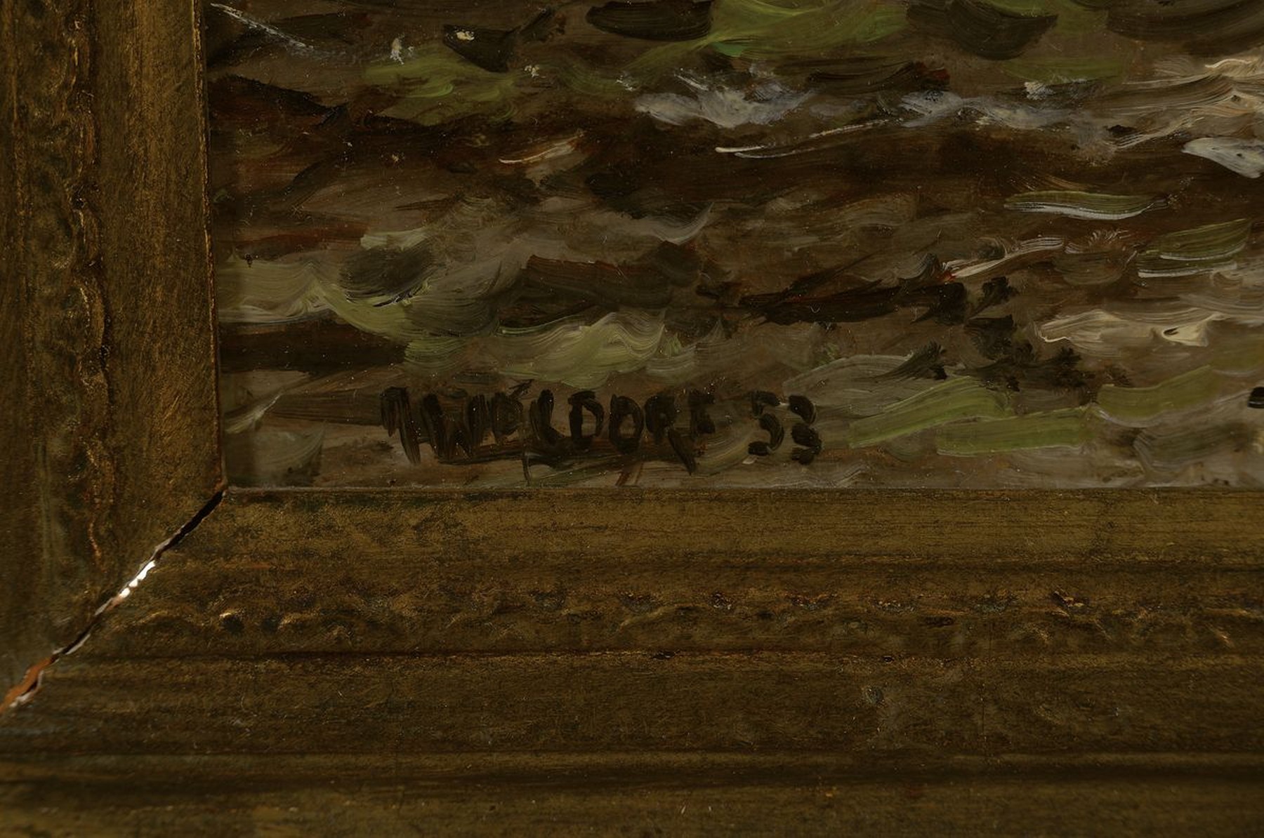 Detail a: H. Wardorf, datiert (19)53, Abendstimmung an der See, Öl/Hartfaser, links unten signiert, ca. 60x50cm, R. ca. 78x68cm