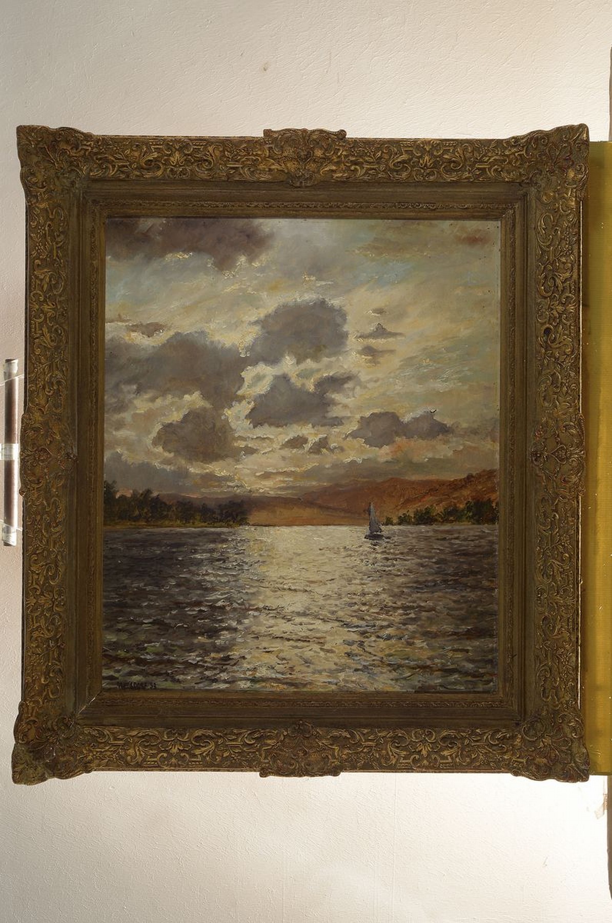 Detail k: H. Wardorf, datiert (19)53, Abendstimmung an der See, Öl/Hartfaser, links unten signiert, ca. 60x50cm, R. ca. 78x68cm