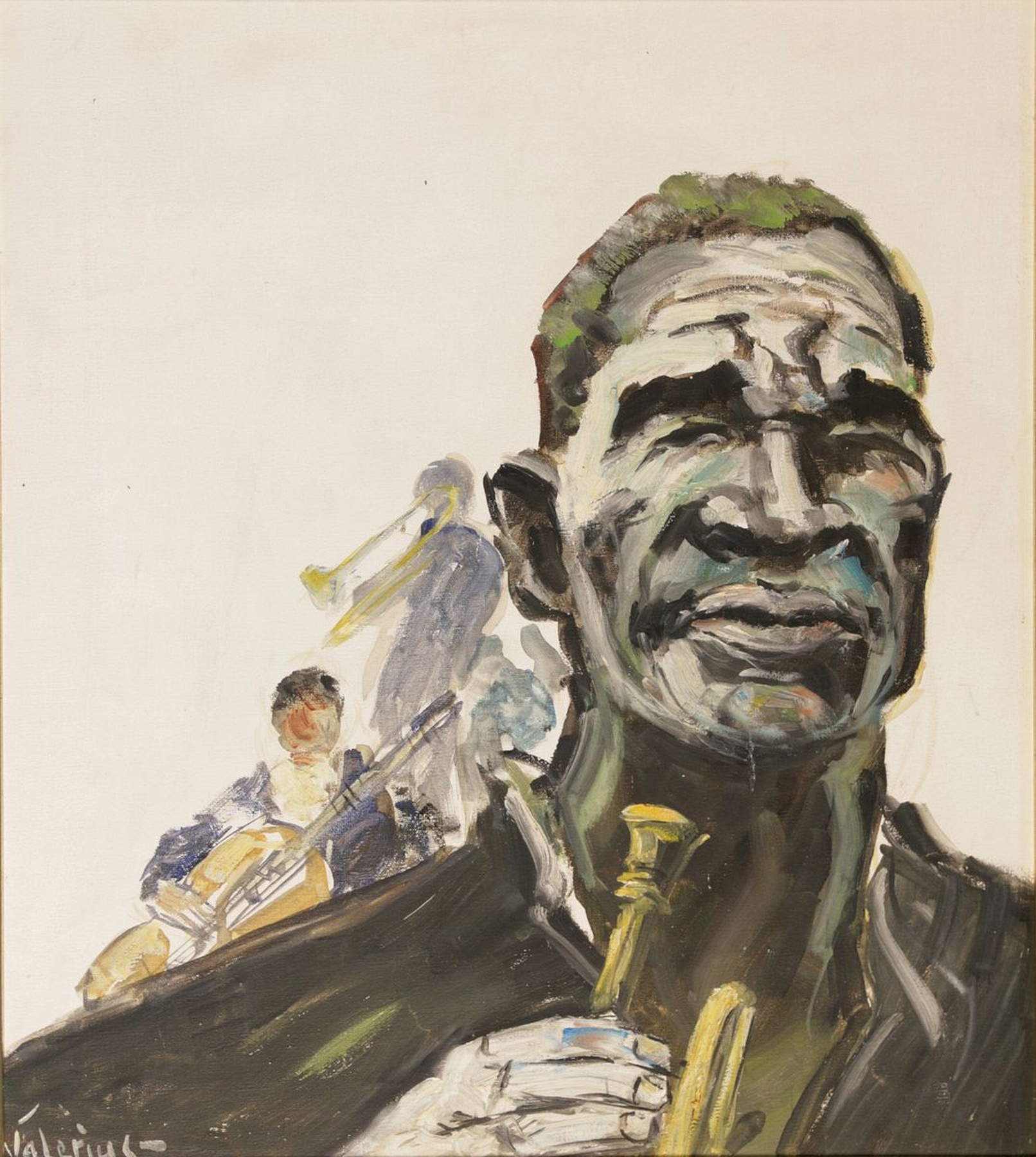 Valerius, zeitgenössischer Künstler, Jazzmusiker, Öl/Malkarton, links unten signiert, ca. 53x48cm, R. ca. 61x55cm