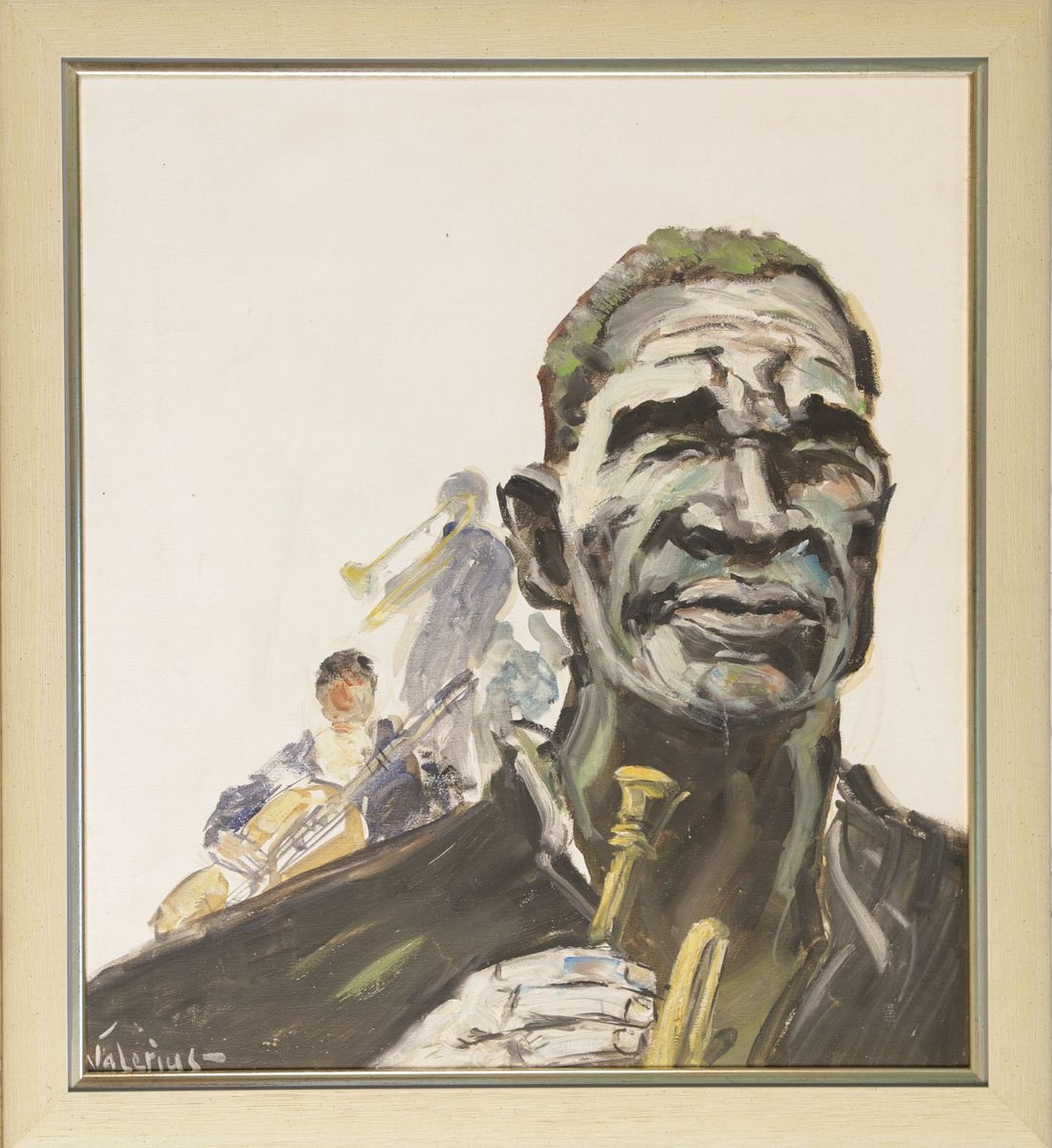 Detail k: Valerius, zeitgenössischer Künstler, Jazzmusiker, Öl/Malkarton, links unten signiert, ca. 53x48cm, R. ca. 61x55cm