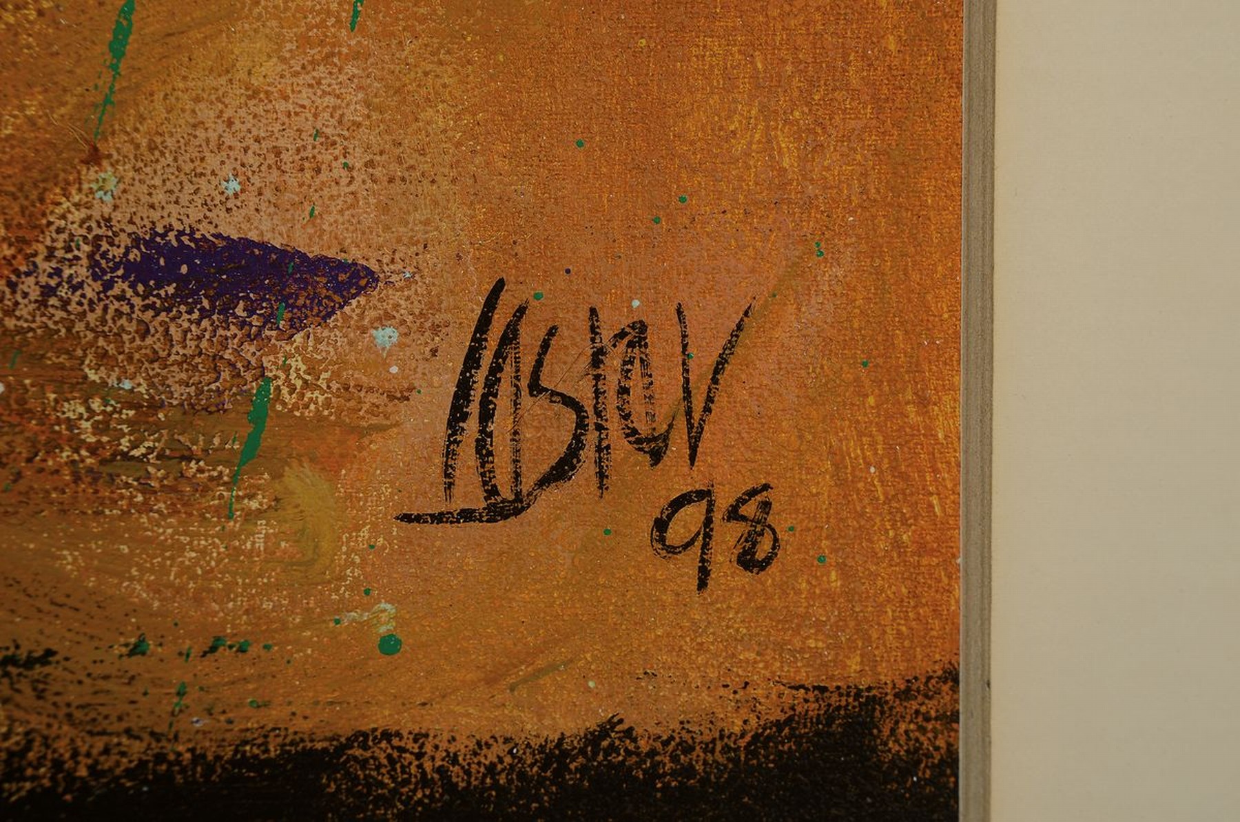 Detail a: Unbekannter zeitgenössischer Künstler, Abstrakte Komposition mit rotem Kreis, Acryl auf Malkarton, rechts unten signiert Oster o.ä. und dat. 98, ...