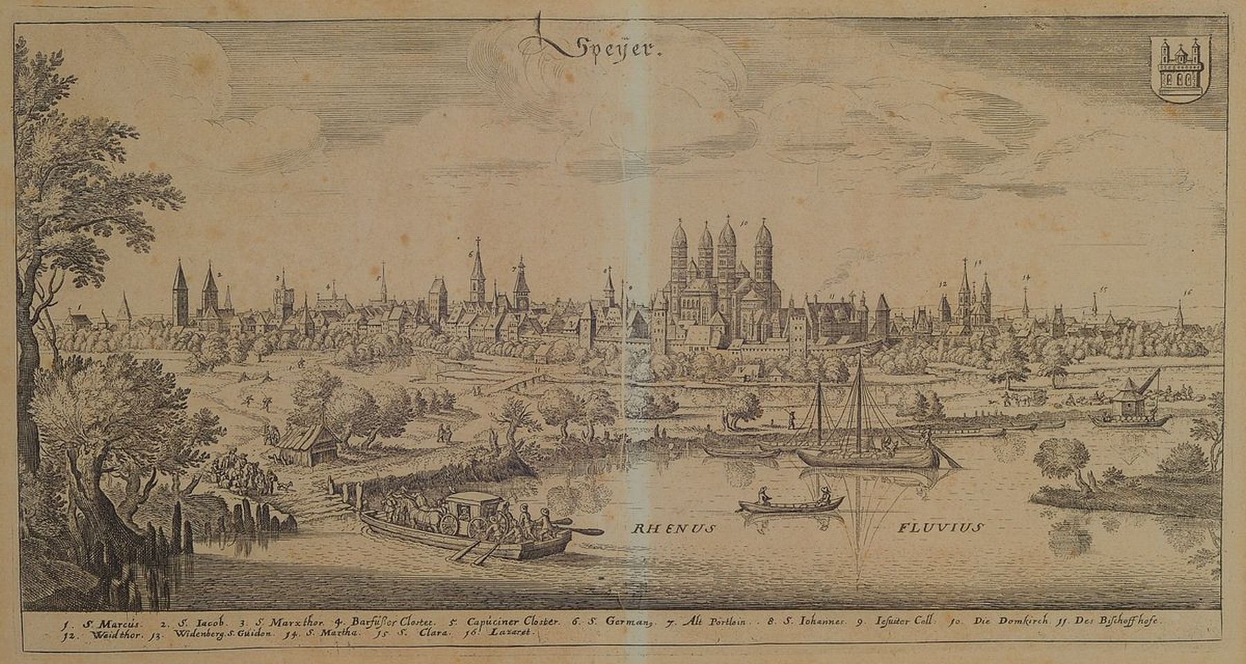 Detail a: Konvolut aus 4 Kupferstichkarten, 18.Jh., Darstellungen der drei Schum-Städte bzw. Königspfalzen entlang des Rheins Worms (2x), Mainz und Speyer, ...