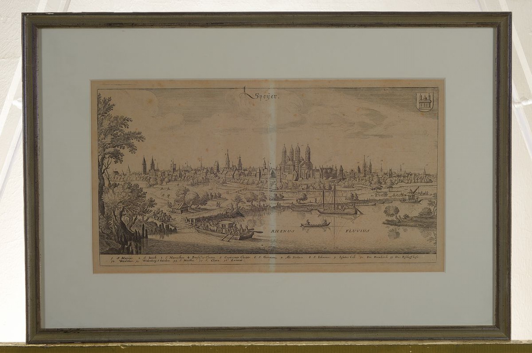 Detail l: Konvolut aus 4 Kupferstichkarten, 18.Jh., Darstellungen der drei Schum-Städte bzw. Königspfalzen entlang des Rheins Worms (2x), Mainz und Speyer, ...