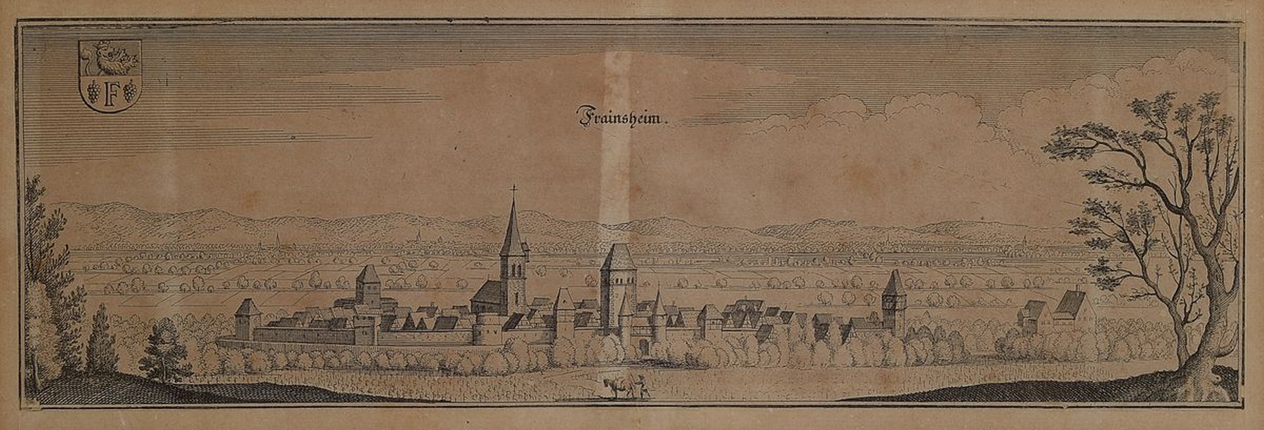Detail b: Konvolut aus 11 Kupferstichkarten, 17./18.Jh., Ansichten verschiedener Orte der Pfalz u. Weinstraße: Lambrecht, (Bad) Bergzabern, (Bad)Dürkheim, ...