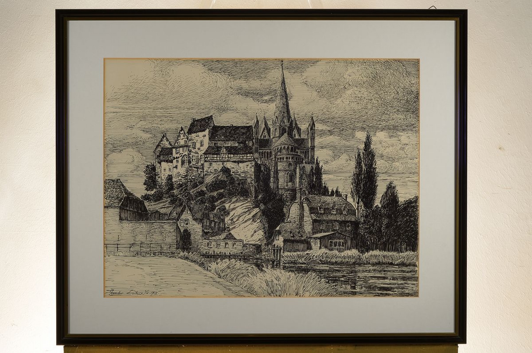 Detail k: Paul Irmler, Künstler tätig erste Hälfte 20. Jh., Ansicht von Limburg, mit Dom, Tuschezeichnung, li.u. signiert und dat. 1914 ?, leicht gebräunt, ...