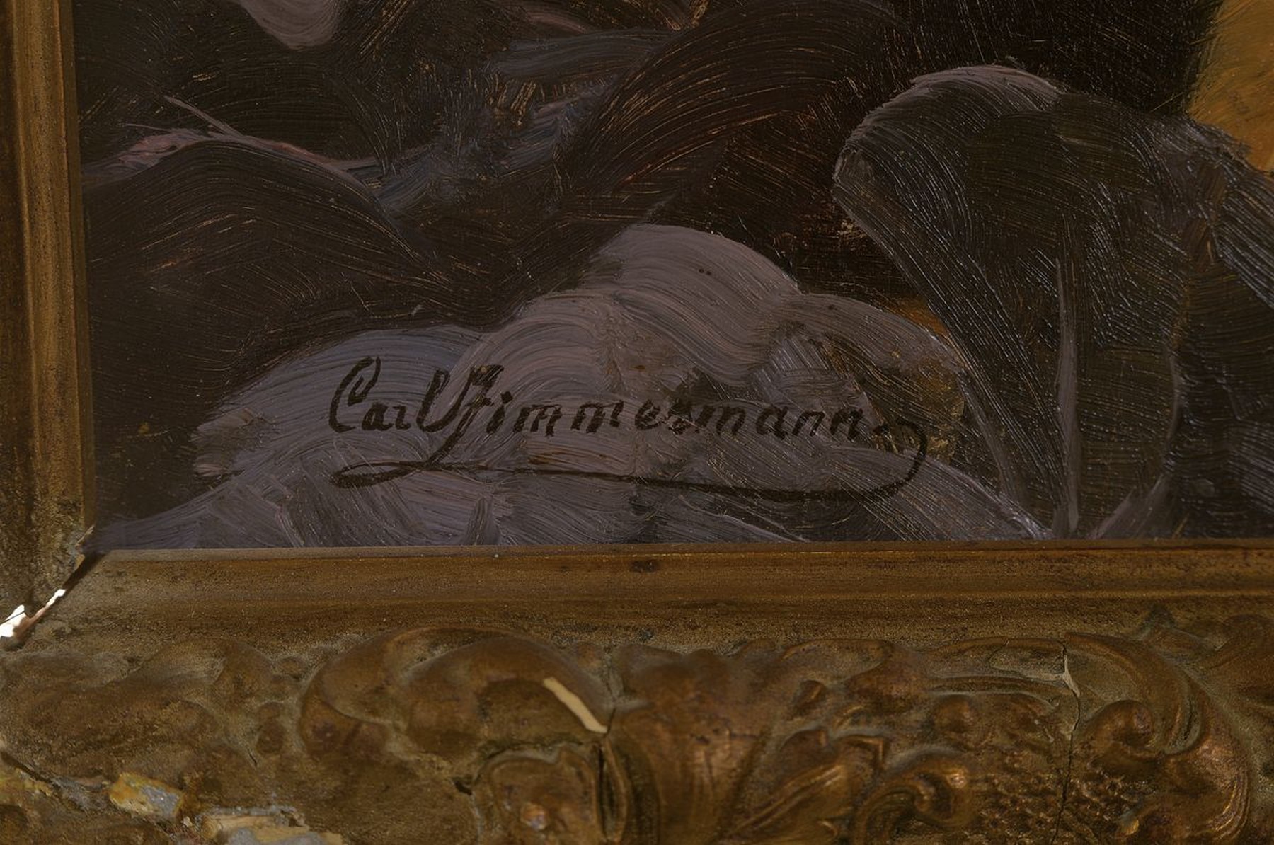 Detail a: Carl Zimmermann, 1864 Halberstadt-1930 Goslar, Hase, Öl/Holz, links unten signiert, ca. 25x35cm, R. ca. 32x42cm