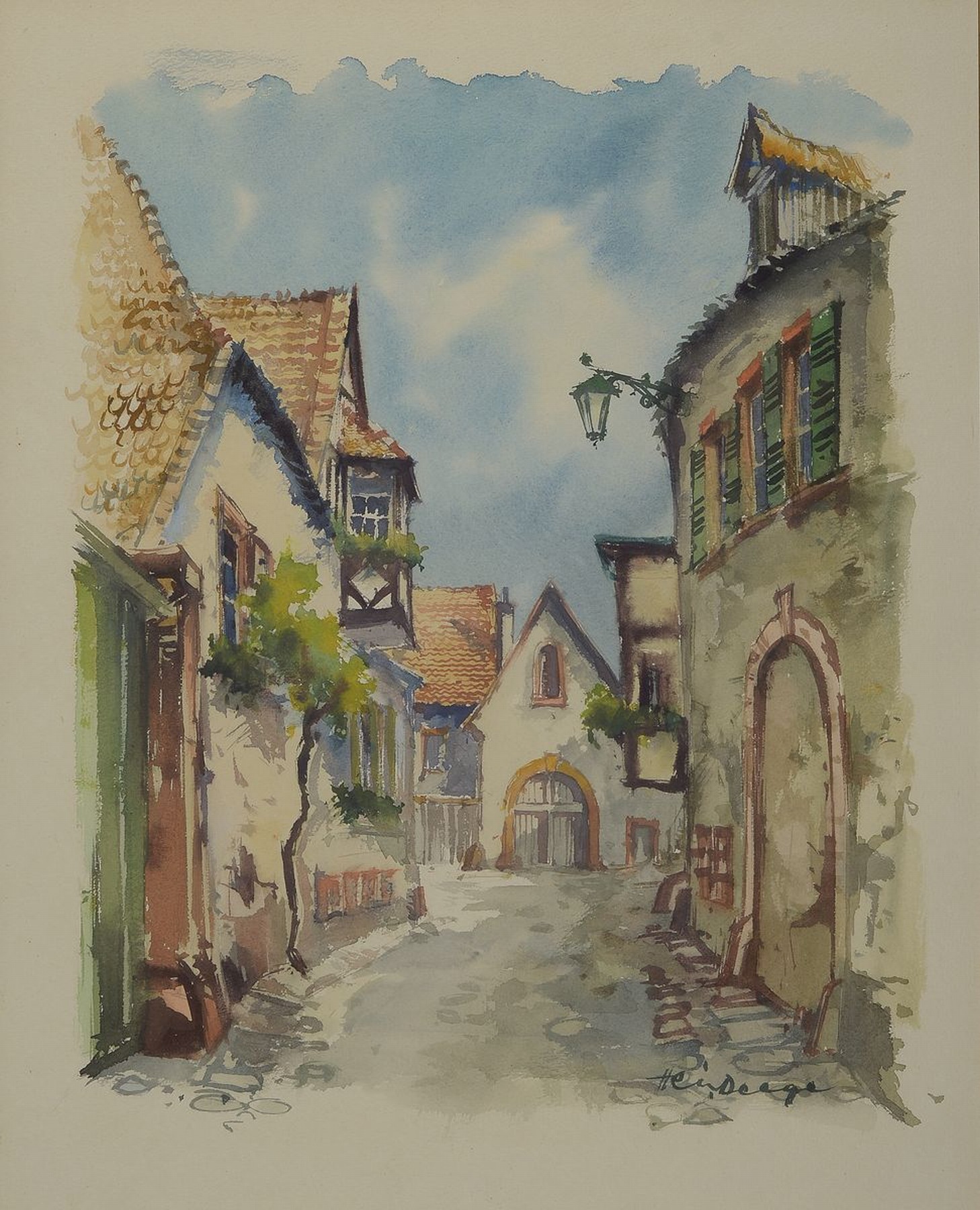 Detail a: Heiner Deege, 1920-2007 Haßloch, 2 Aquarelle: Ansicht aus Rhodt unter Rietburg, signiert, ca. 44x34cm, u.Gl., R. ca. 52x42cm; Blick auf Hambach und ...