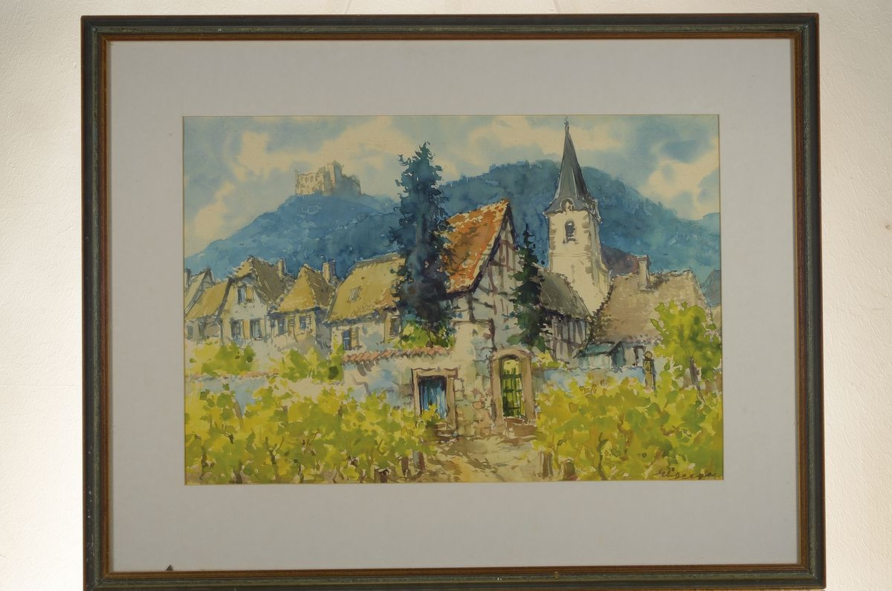 Detail k: Heiner Deege, 1920-2007 Haßloch, 2 Aquarelle: Ansicht aus Rhodt unter Rietburg, signiert, ca. 44x34cm, u.Gl., R. ca. 52x42cm; Blick auf Hambach und ...