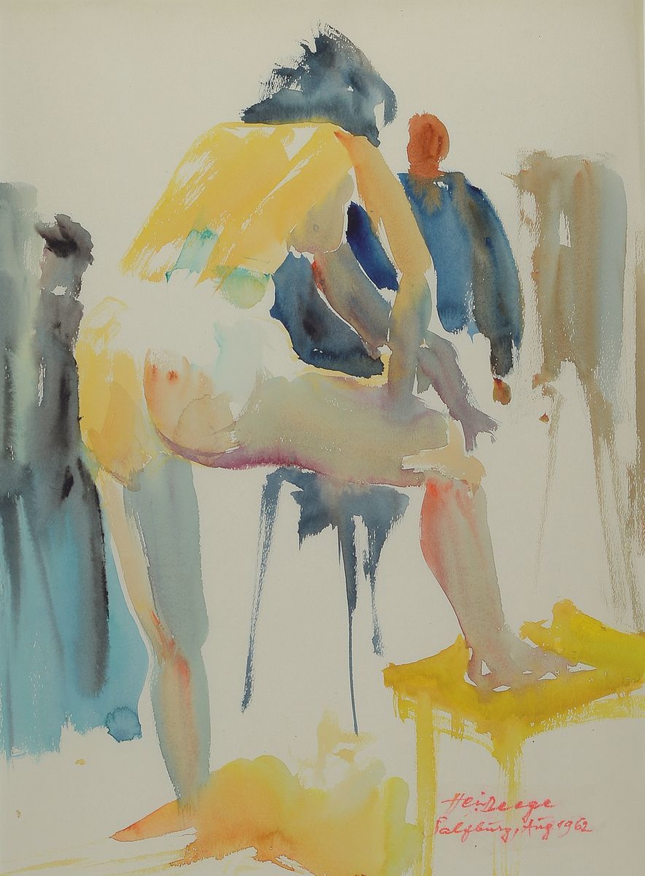 Heiner Deege, 1920-2007 Haßloch, stehendes Aktmodell, Aquarell auf Papier, signiert und bez. Salzburg 1962, ca. 67x42cm, PP, u.Gl., R. ca. 81x61cm