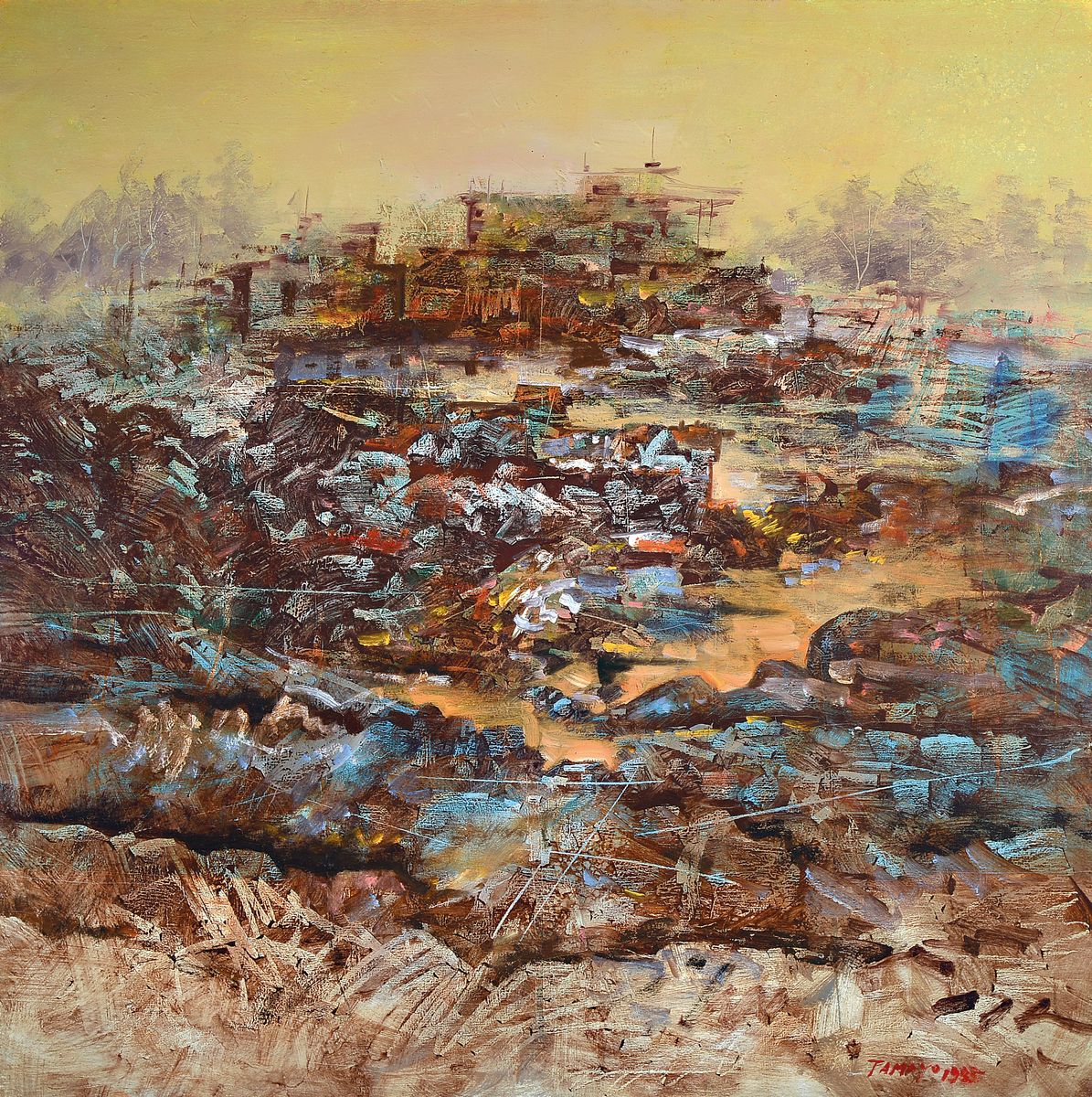 Tamayo, zeitgenössischer, wohl mexikanischer Künstler, exotische Stadtlandschaft im Morgenlicht, Öl/Lwd, rechts unten signiert und dat. 1985, ca. ...