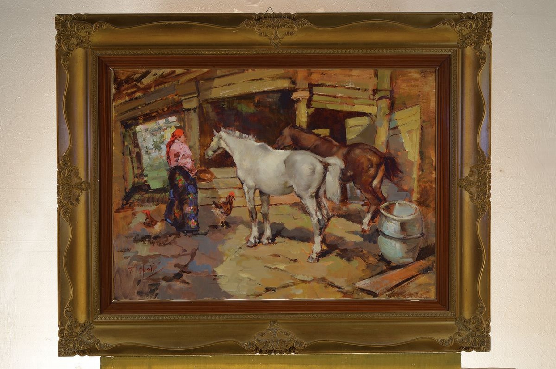 Detail k: Franco Rispoli, 1821-1989, italienischer Genre- und Porträtmaler, Szene im Pferdestall, links unten signiert, Öl/Lwd, R. ca. 73x93 cm