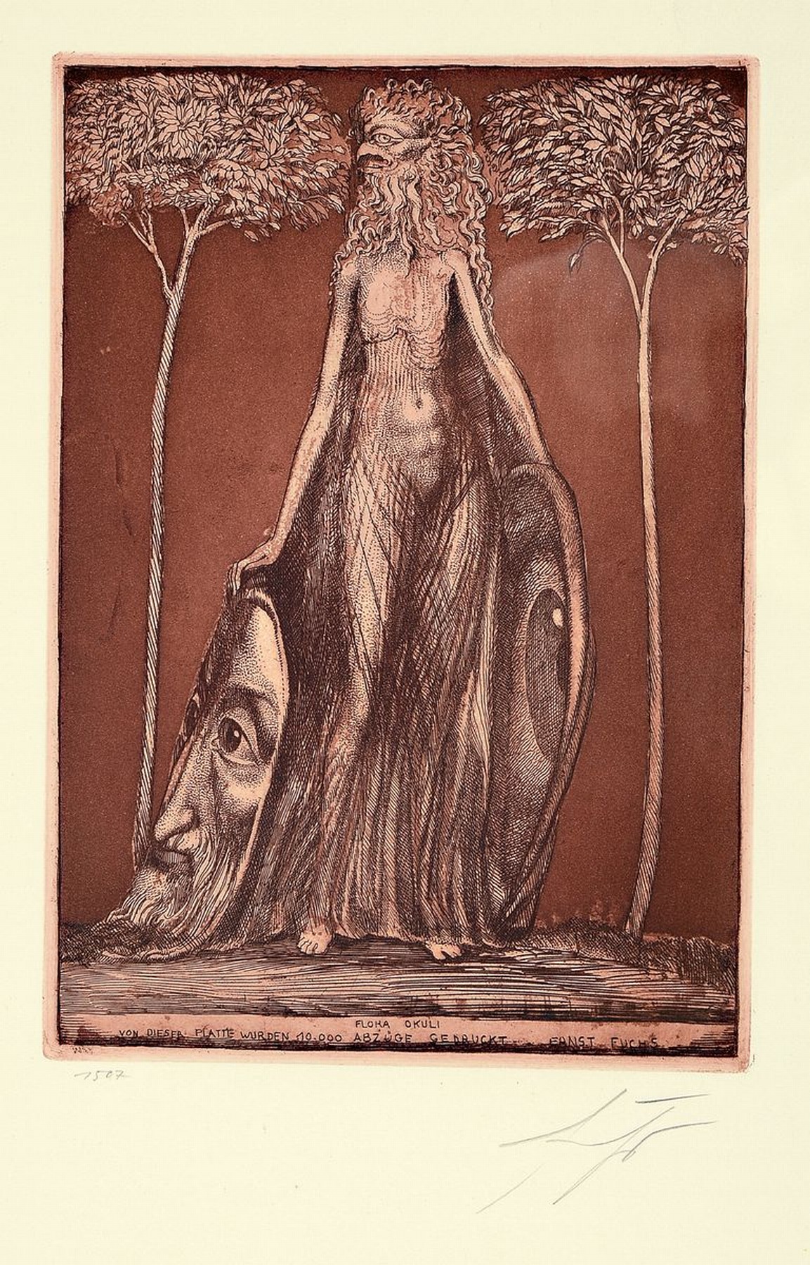 Ernst Fuchs, 1930-2015, Flora Okuli, Farbradierung, signiert und num. 1507, ca. 24x17cm, u.Gl., R. ca. 42x31cm