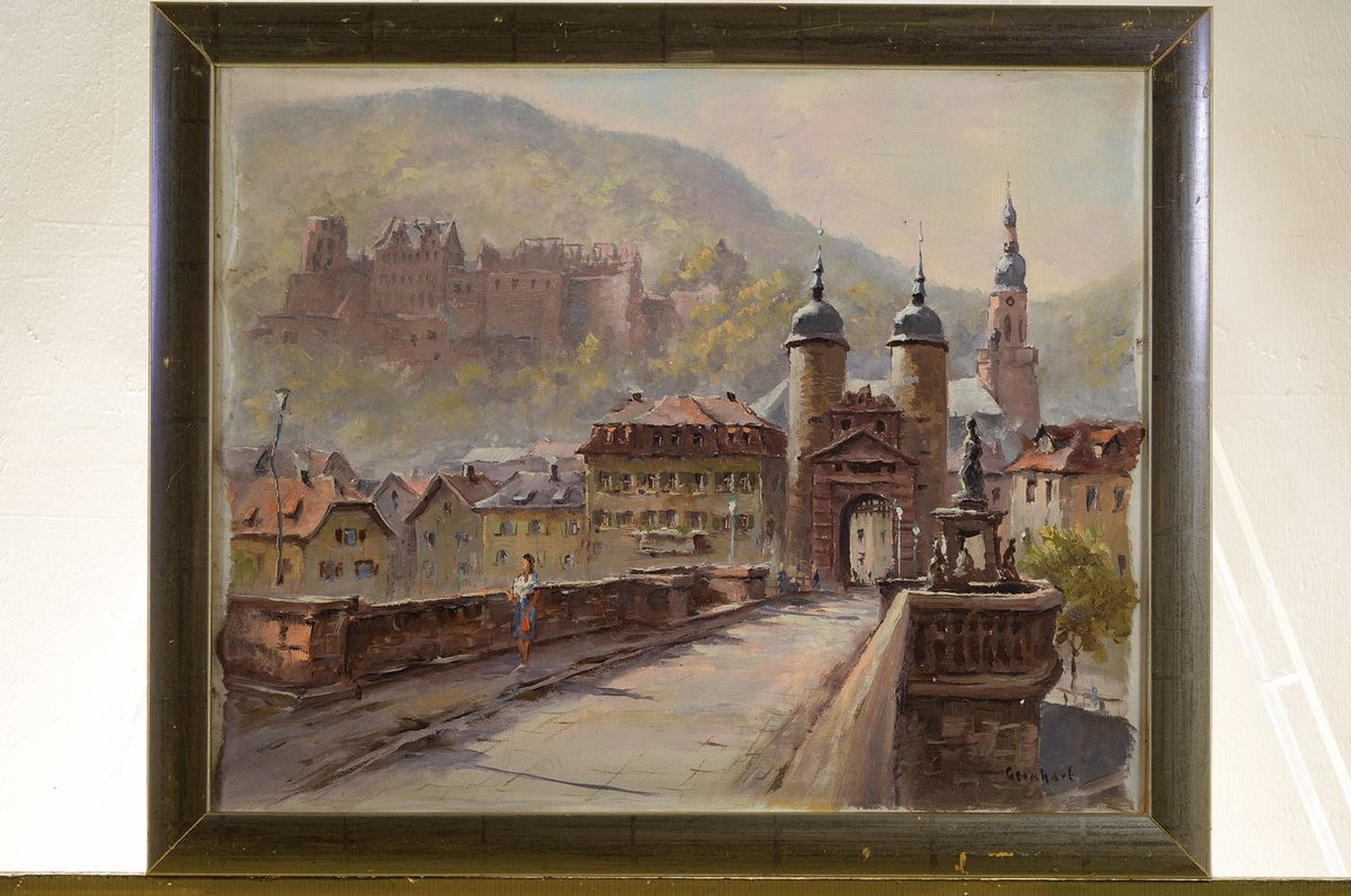Detail k: Gernhart, Maler der 1. Hälfte des 20. Jh., Blick auf die Alte Brücke in Heidelberg, im Hintergrund das Schloß, Öl/Lwd, rechts unten signiert, ca. ...