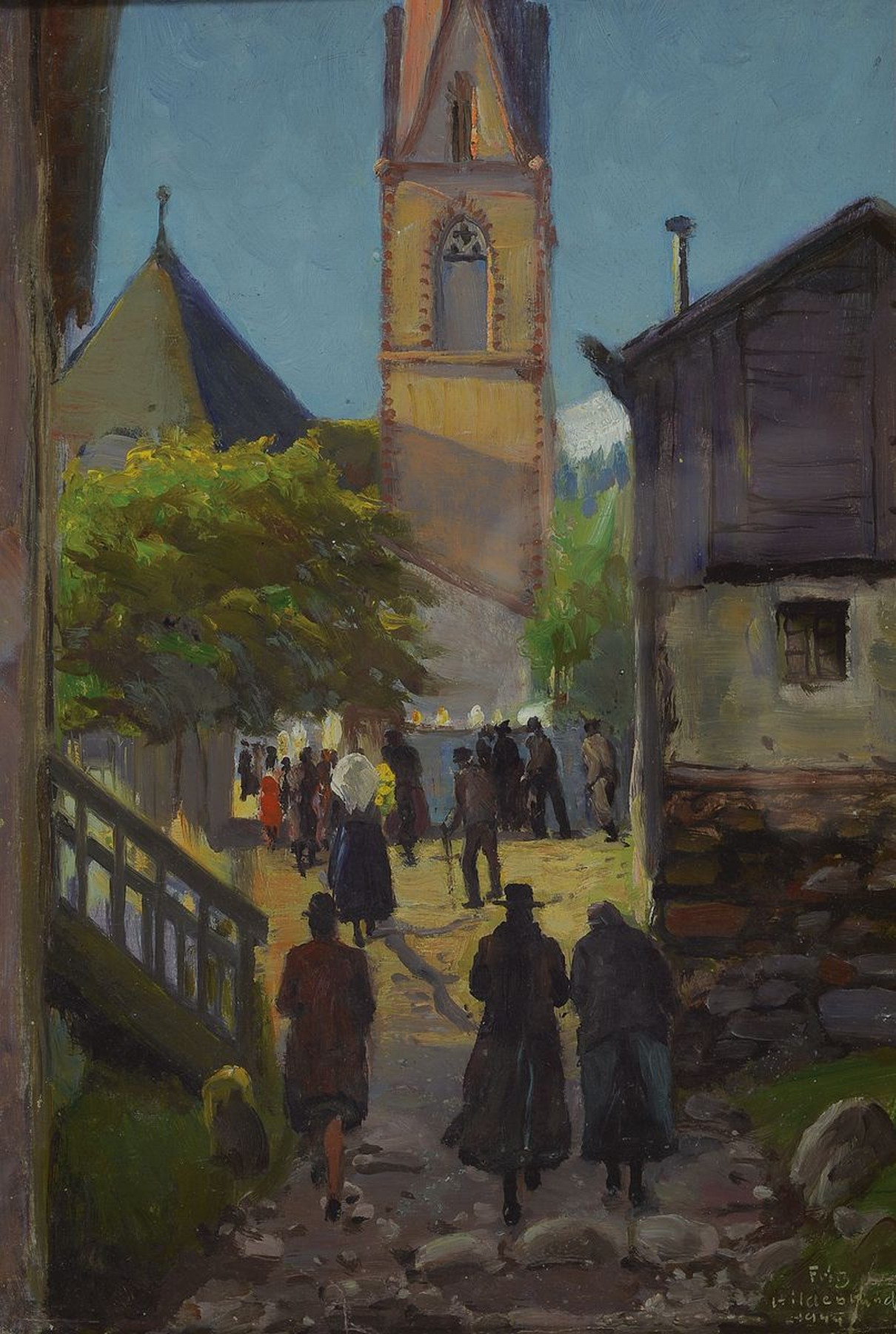 Fritz Hildebrandt, 1878 Quedlinburg-1970, Studium an der Akademie Berlin, war Schüler von Müller-Schönefeld und Hans Licht, hier: Kirchgang in ...