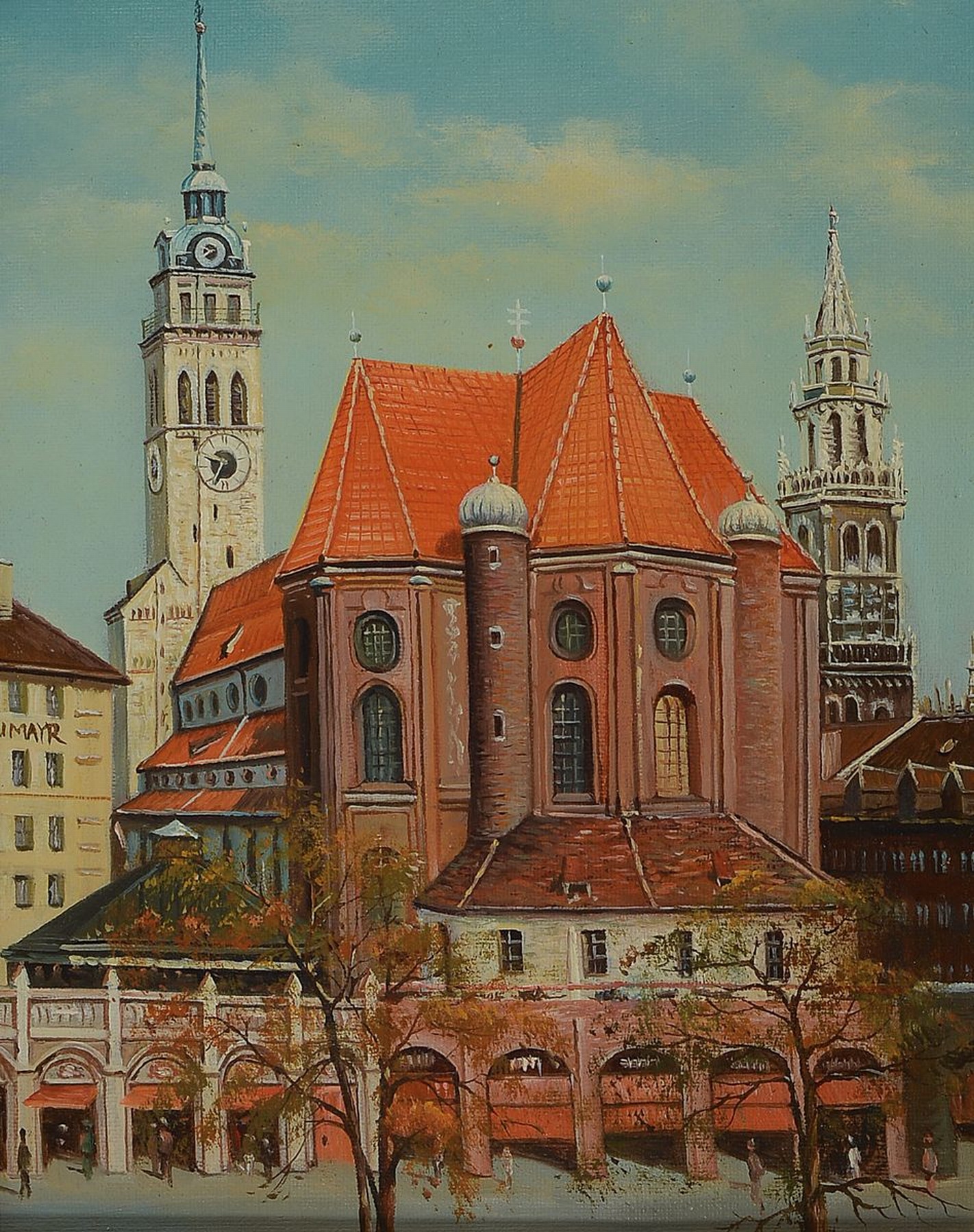 Zuschreibung: Josef Hofbauer, 1907 Senden-1998München, Der Viktualienmarkt in München, Öl/Lwd, detailreiche und realistische Malerei,ca. 25x20cm, ...