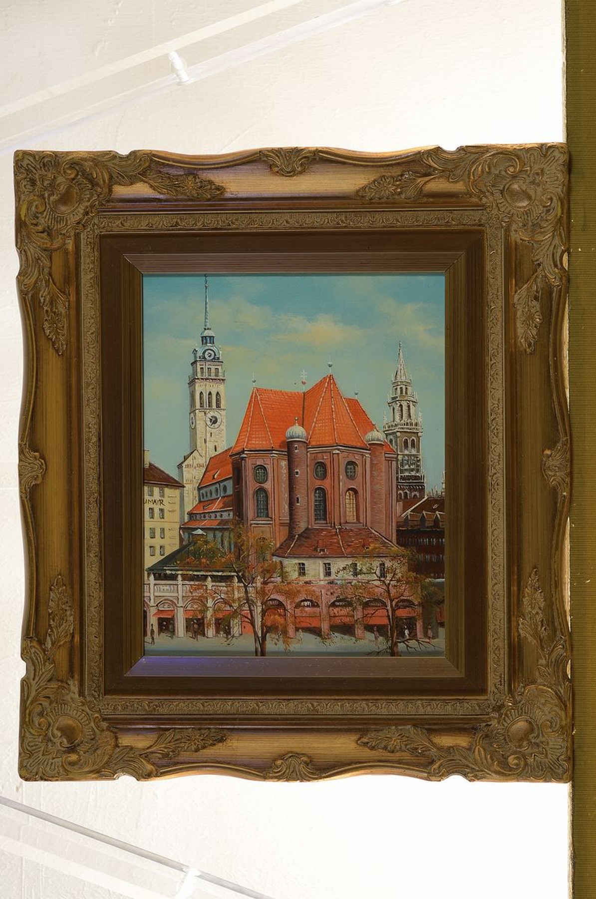 Detail k: Zuschreibung: Josef Hofbauer, 1907 Senden-1998München, Der Viktualienmarkt in München, Öl/Lwd, detailreiche und realistische Malerei,ca. 25x20cm, ...