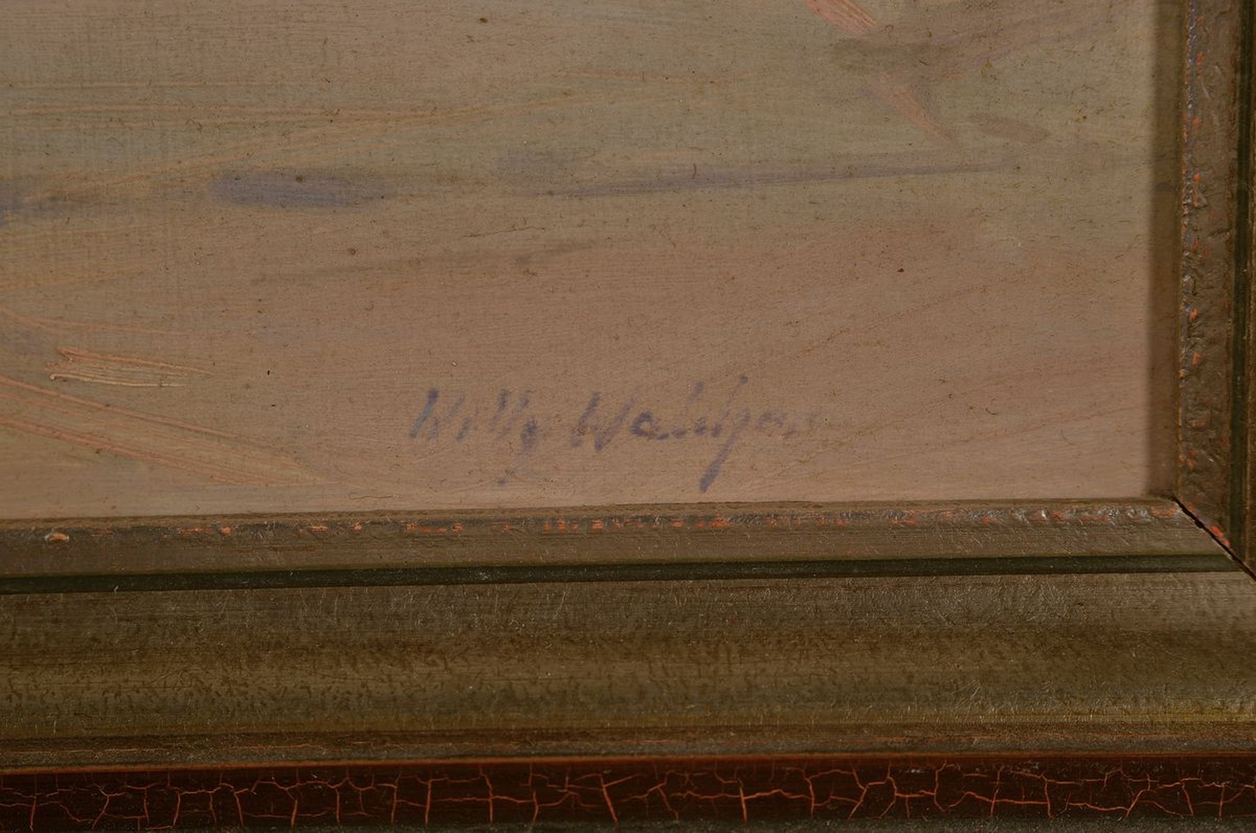 Detail a: Willy Walcher, 1914 Lenggries-1986, Studium an der Akademie München, hier: Verschneite Winterlandschaft in den Alpen, Öl/Malkarton, rechts unten ...