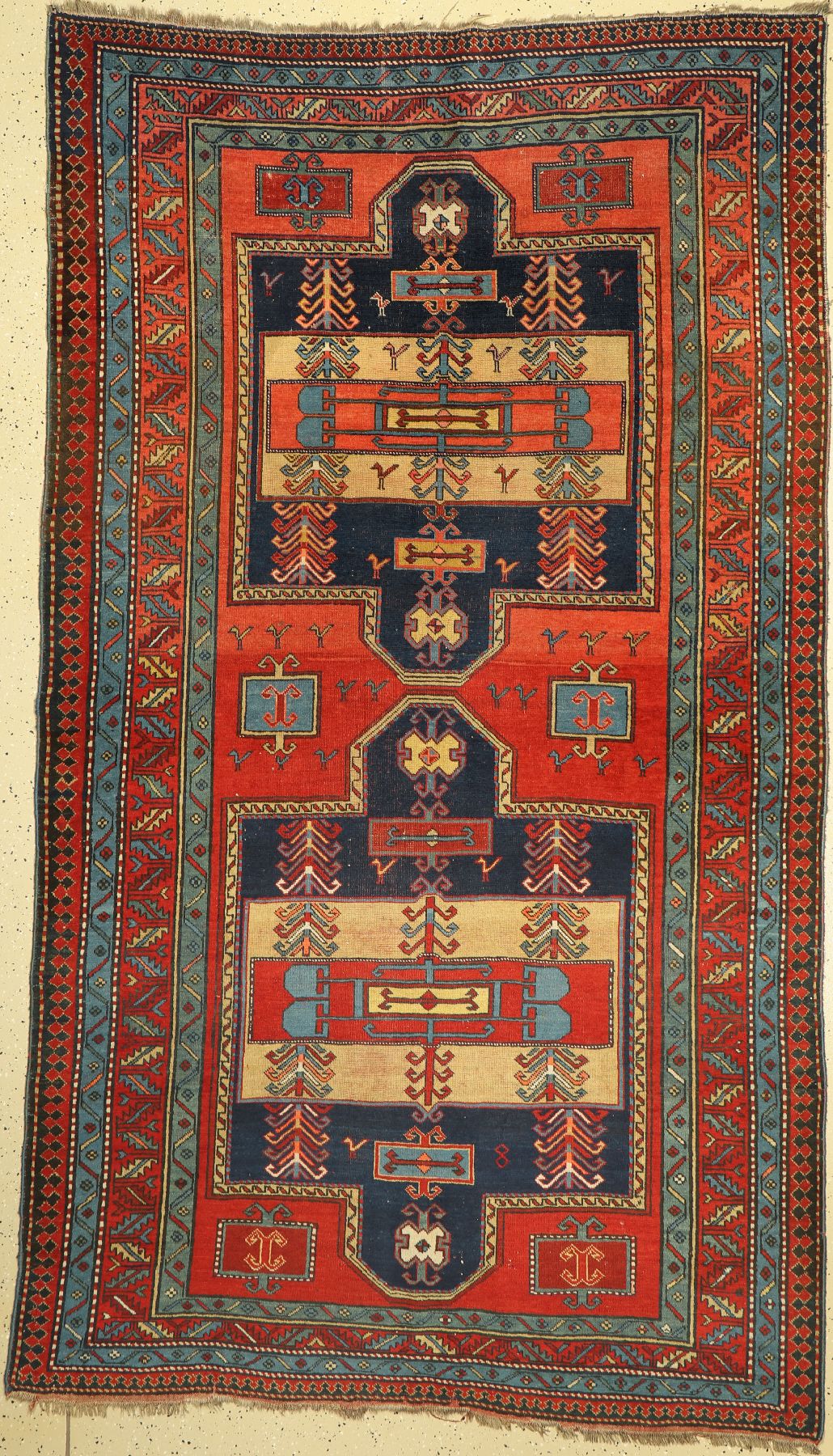 Antiker Kazak, Kaukasus, um 1900, Wolle aufWolle, ca. 270 x 155 cm, EHZ: 3-4