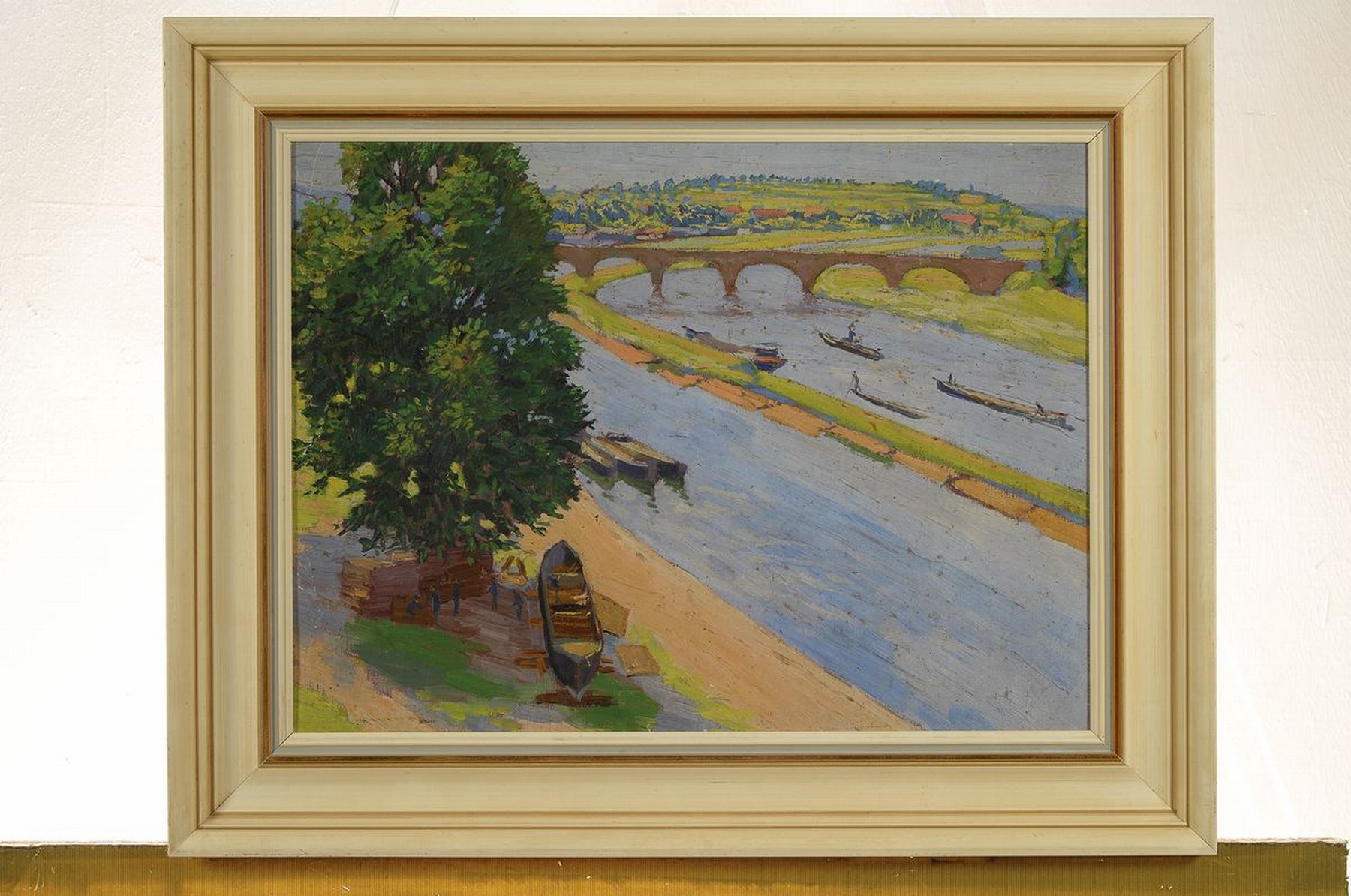 Detail k: Carl Schmitz-Pleis, 1877 Süchterscheid-1943 Düsseldorf, Brücke über den Fluss, Öl/ Malkarton, unsigniert, rückseitig Nachlaßstempel, ca. ...