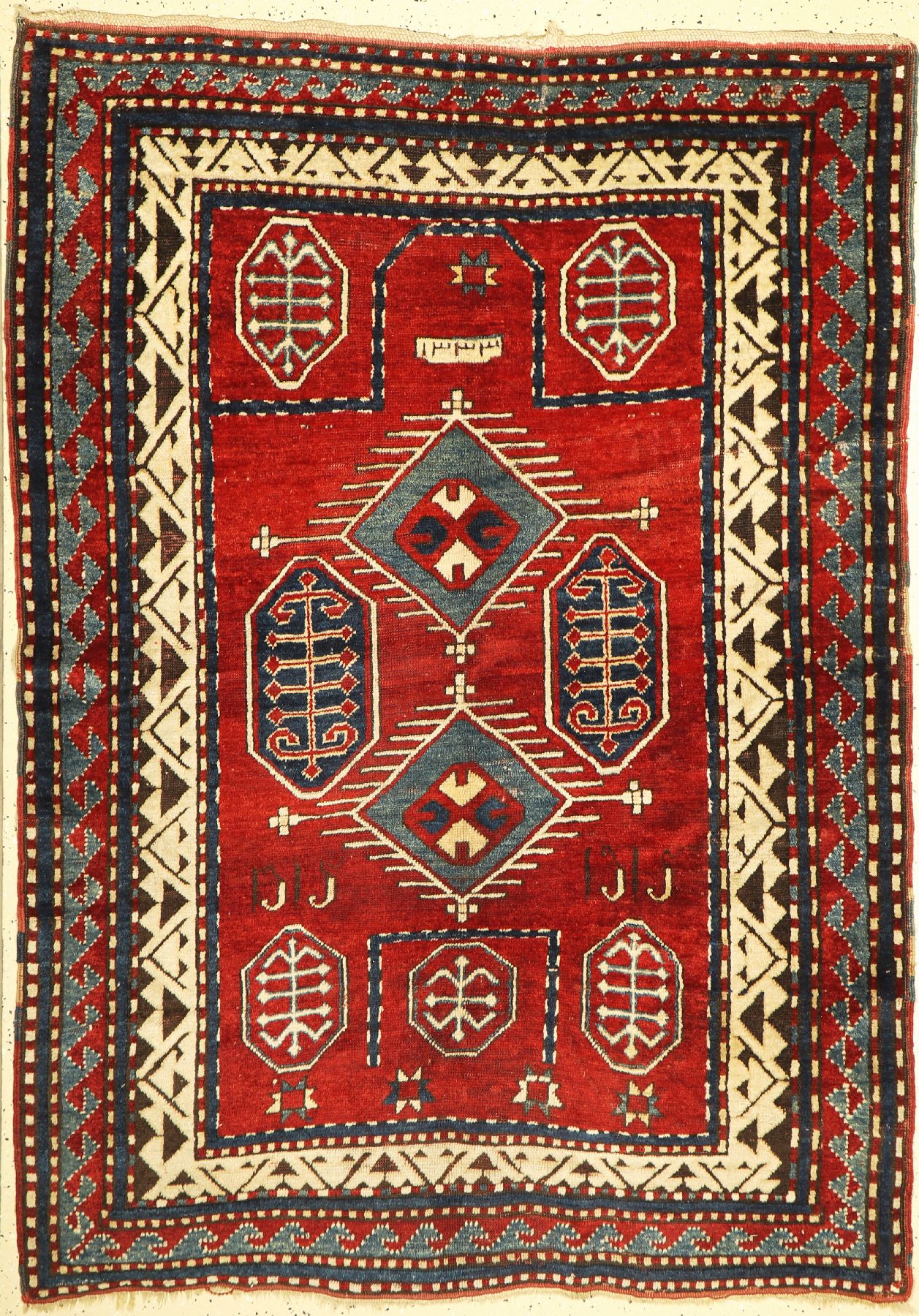Antiker Borchalu Kazak, Kaukasus, datiert 1333(1907), Wolle auf Wolle, ca. 200 x 144 cm,EHZ: 3
