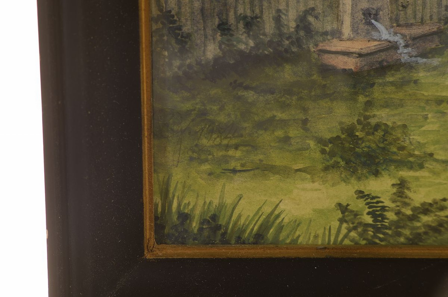 Detail a: Unbekannter Maler, deutsch, um 1900, Das alte Pädagog in Darmstadt, Blick auf den Renaissancebau der ältesten höheren Schule in Darmstadt, Gouache ...
