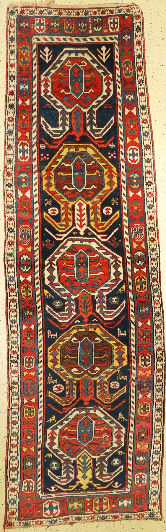 Antiker Lenkoran Kazak, Kaukasus, 19. Jhd, Wolle auf Wolle, ca. 338 x 103 cm, EHZ: 3-4