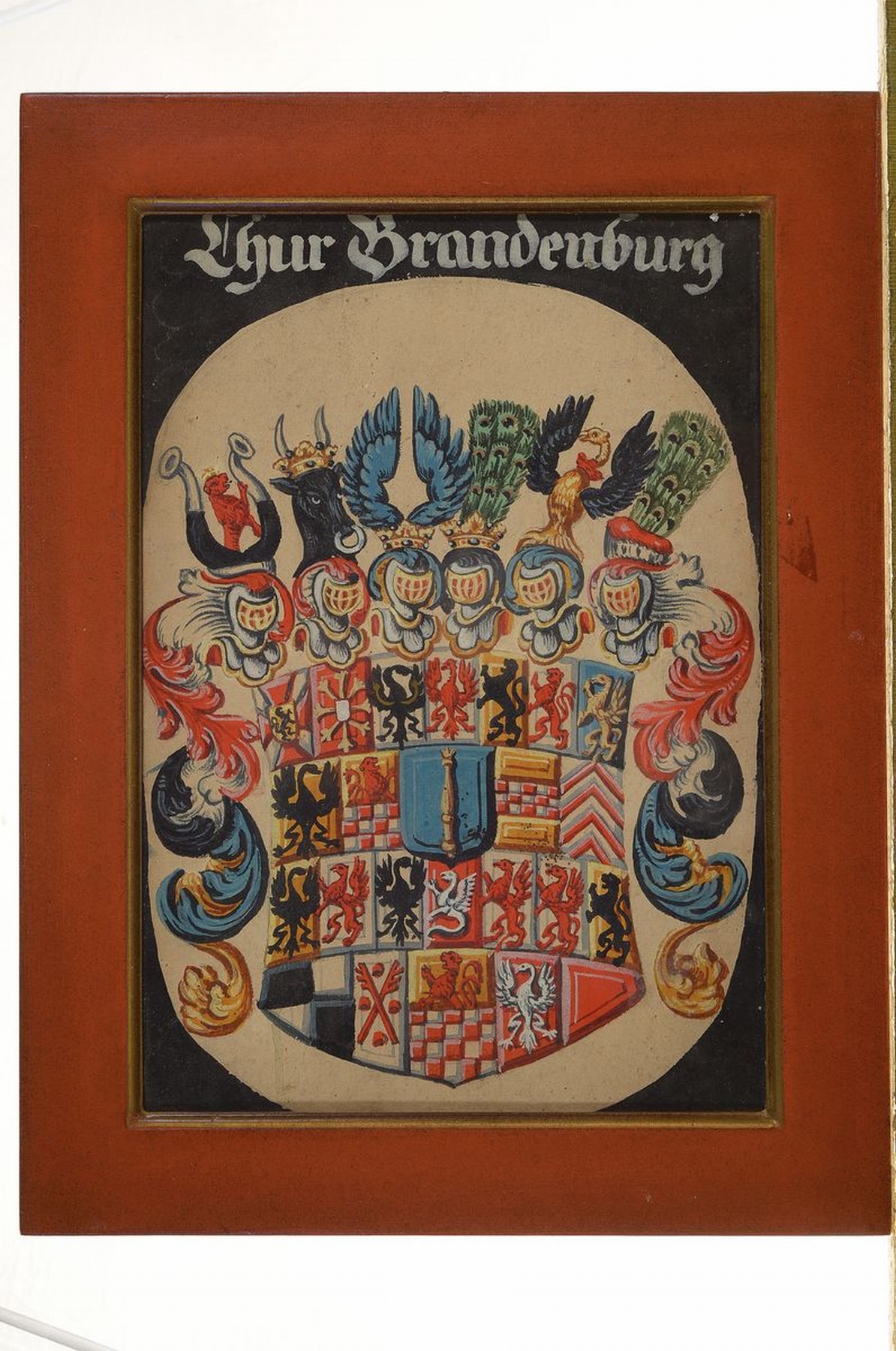 Detail k: Wappenmalerei, deutsch, 2. Hälfte 18. Jh., Chur Brandenburg, feine bunte Gouachemalerei auf Papier (altersbedingt gebräunt), ca. 30x21cm, u.Gl., R. ...