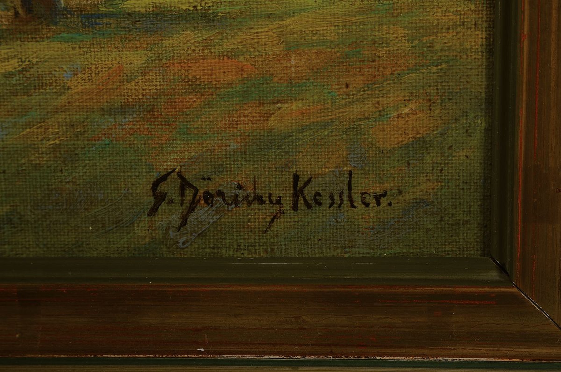 Detail a: Susanne Döring-Kessler, 1870-1937 Berlin, Schülerin von Max Liebermann, hier: Blick über die Havel auf Berlin Lichterfelde, Öl/Malkarton, rechts ...