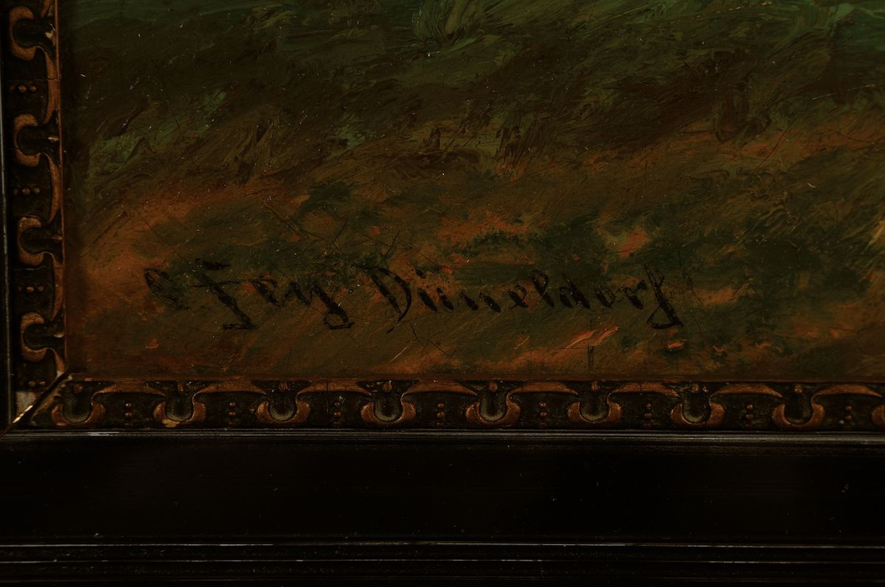 Detail a: Oswald Fey, Düsseldorfer Maler, um 1900, Heimkehrende Reisigsammlerin, Abendstimmung, Öl/Lwd, links unten signiert O. Fey Düsseldorf, ca. 36x42cm, ...