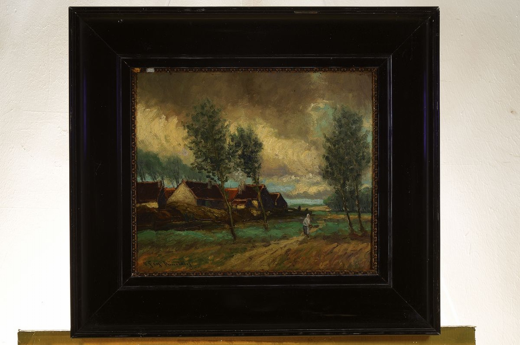Detail k: Oswald Fey, Düsseldorfer Maler, um 1900, Heimkehrende Reisigsammlerin, Abendstimmung, Öl/Lwd, links unten signiert O. Fey Düsseldorf, ca. 36x42cm, ...