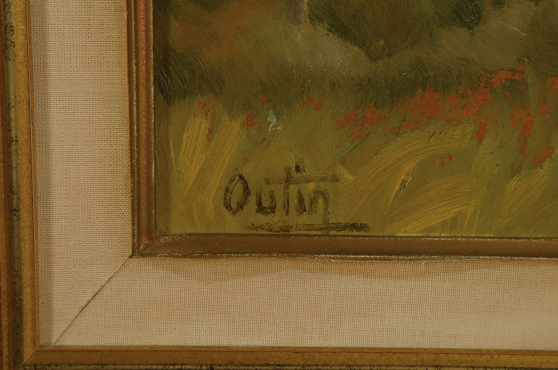 Detail a: Julien Outin, französischer Maler der 1. Hälfte des 20. Jh., knorriger Baum vor südlicher Landschaft, Öl/Hartfaser, links unten signiert, ca. ...