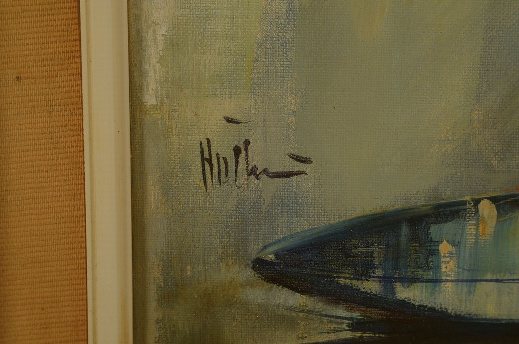 Detail a: Willi Holtmann, 1900 Duisburg-1984 Wiesbaden, Stillleben mit Blumen in der Vase, Schale und Gemälde an der Wand, Öl/Lwd, links unten signiert, ca. ...