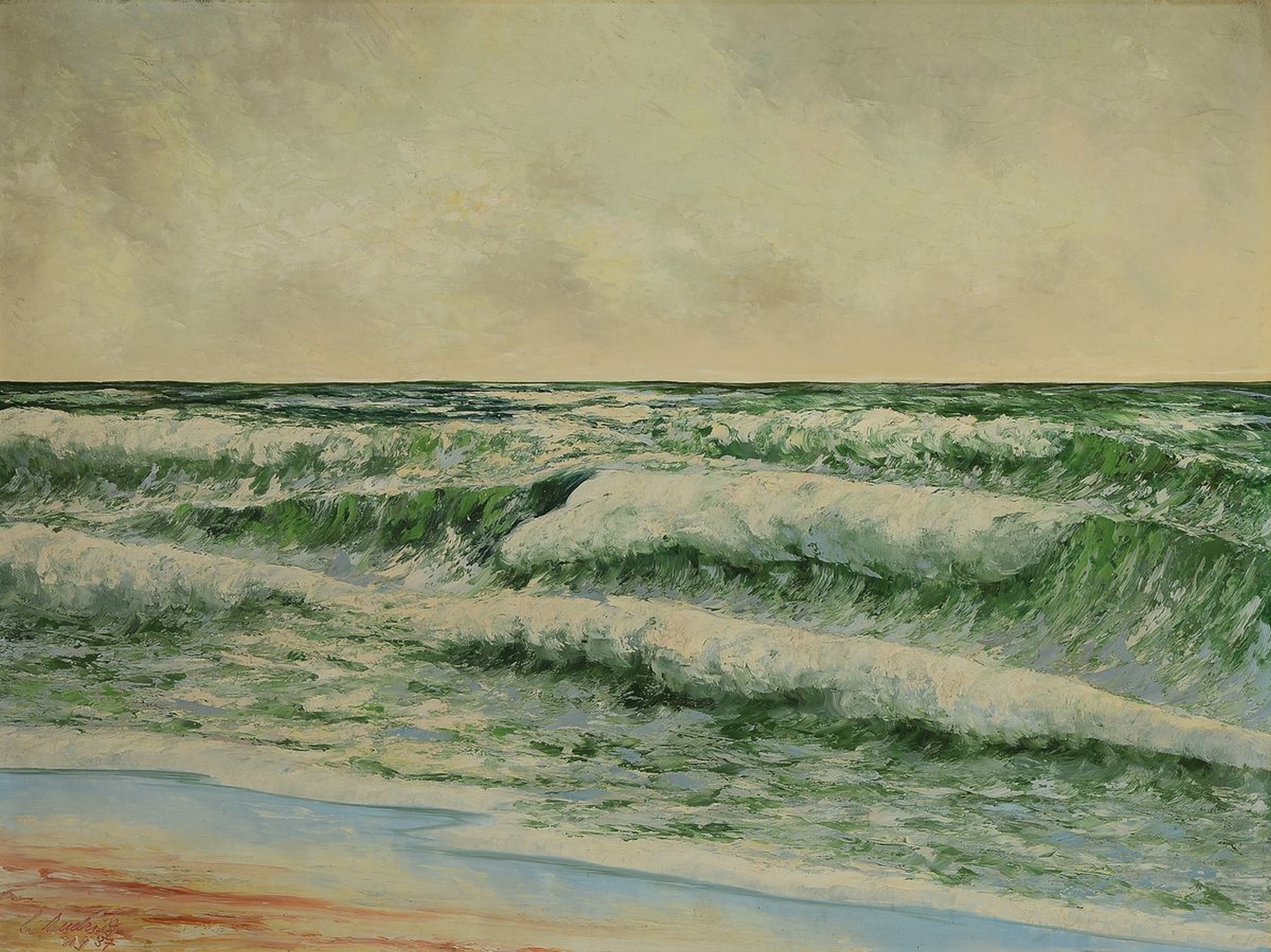 J. Kullrich o.ä., datiert 1937, Meeresbrandung, Öl/Hartfaser, links unten signiert, ca. 60x80cm, R. ca. 70x90cm