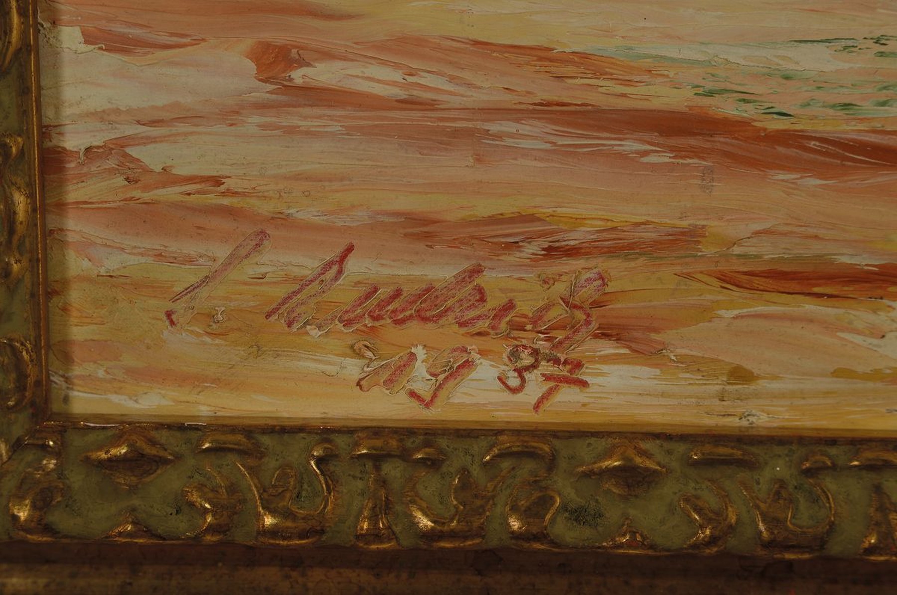 Detail a: J. Kullrich o.ä., datiert 1937, Meeresbrandung, Öl/Hartfaser, links unten signiert, ca. 60x80cm, R. ca. 70x90cm