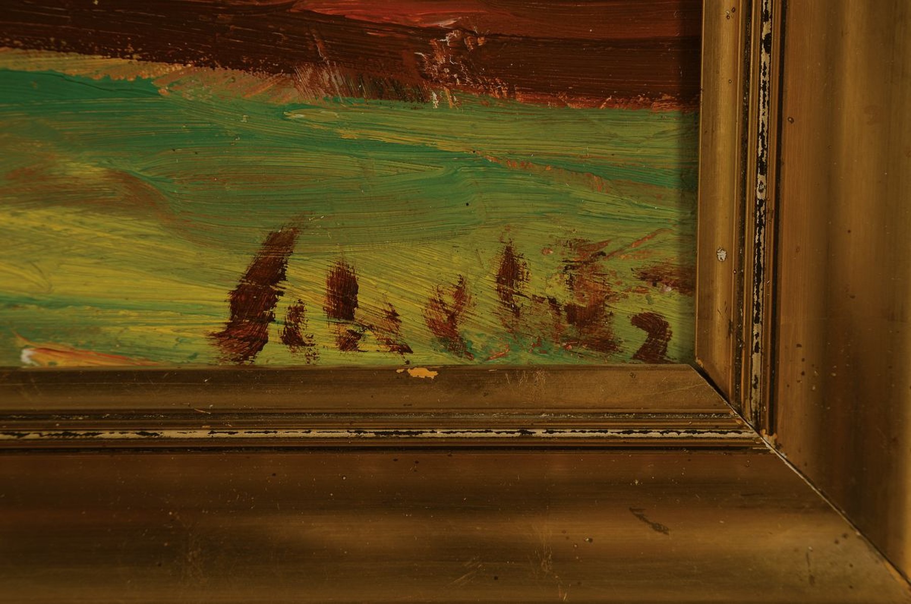 Detail a: Karl Scheld, 1895 Lich/Oberhessen-1936 Darmstadt, Studium an der Akademie München, hier: pflügender Bauer, Öl/Lwd, rechts unten signiert und ...
