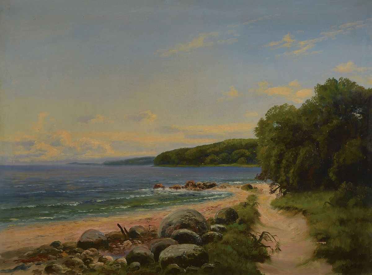 Niels Borch, dänischer Maler, 1.H.20.Jh., Küstenansicht mit Blick auf das Meer, Öl/Lwd, kleiner Leinwandschaden, rechts unten signiert, ca. ...