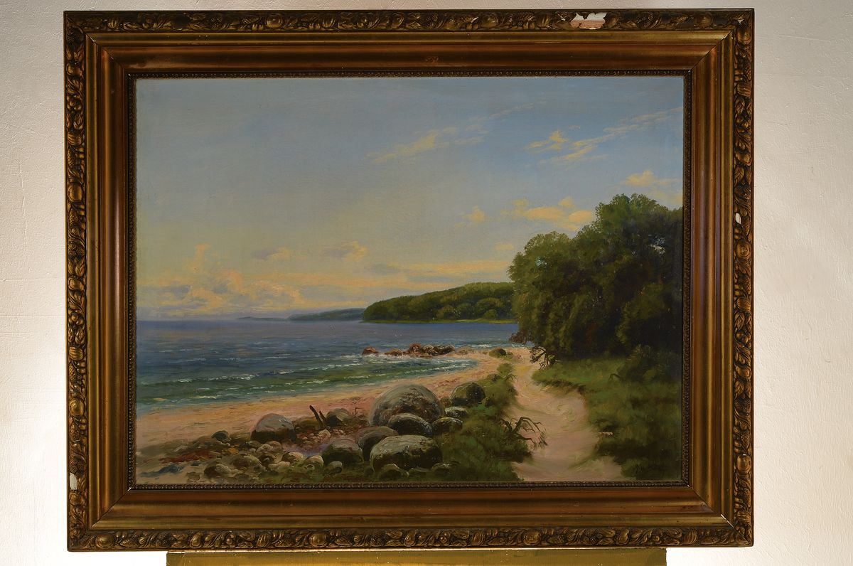 Detail k: Niels Borch, dänischer Maler, 1.H.20.Jh., Küstenansicht mit Blick auf das Meer, Öl/Lwd, kleiner Leinwandschaden, rechts unten signiert, ca. ...