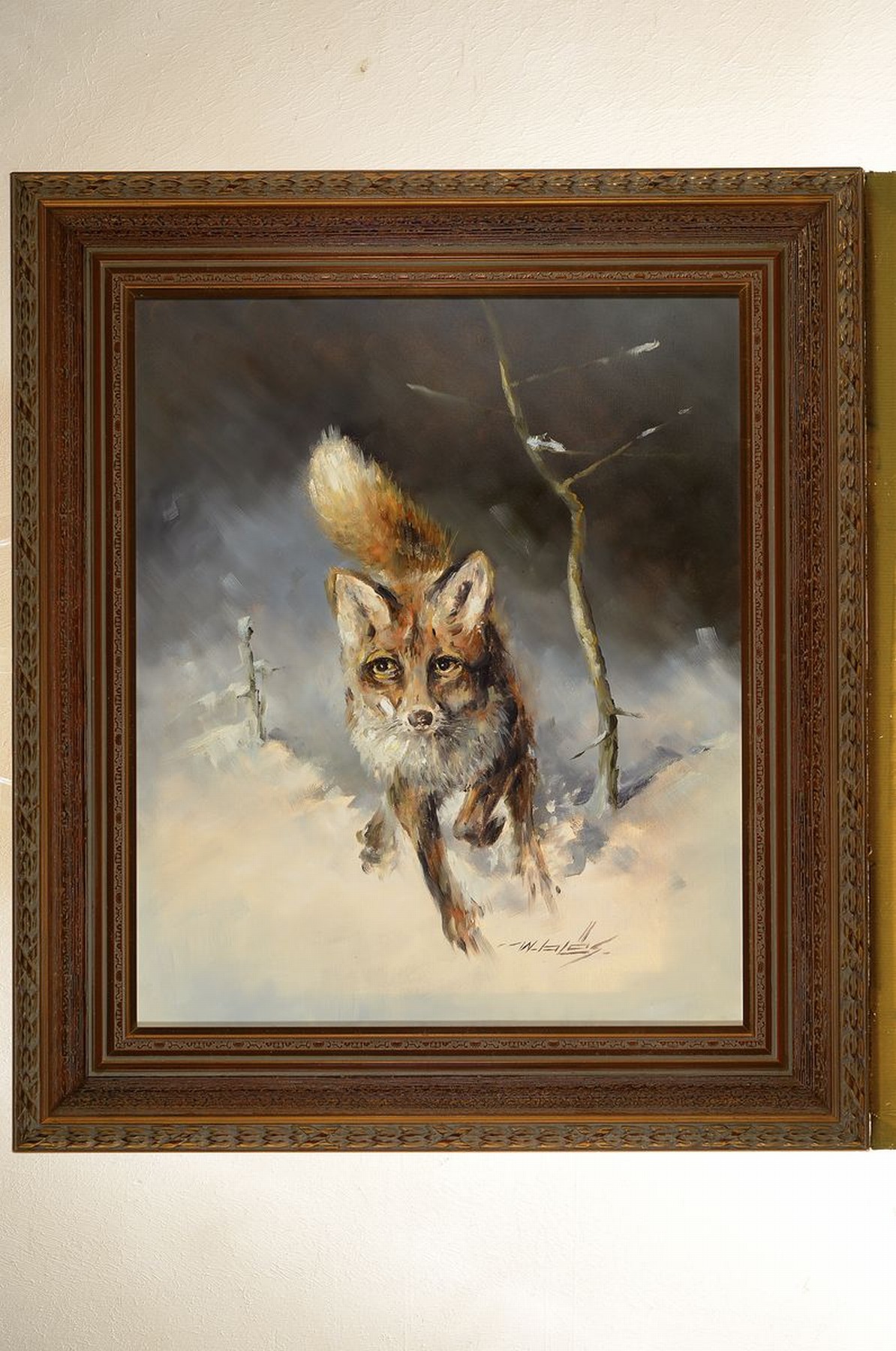 Detail k: Walter Bläs, 1924 Eibingen-2016 Rüdesheim, Fuchs im Schnee, Öl/Lwd, rechts unten signiert, ca. 60x50cm, R. ca. 78.5x68cm