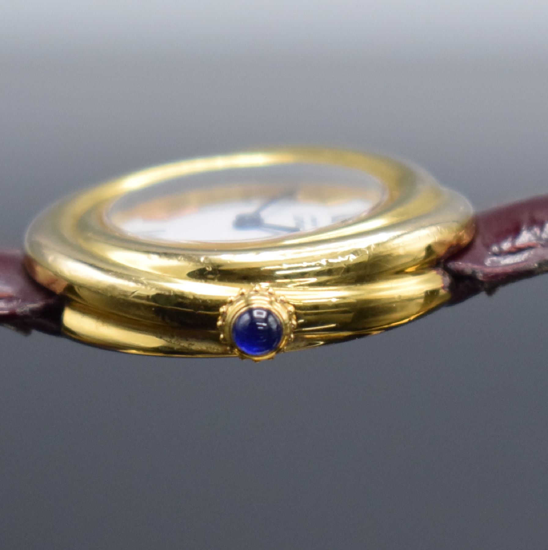 Detail f: CARTIER Vermeil Trinity Damenarmbanduhr, Schweiz um 2000, quarz, verg. Sterlingsilbergeh. 4-fach verschr., orig. Lederband m. verg. Faltschl., ...