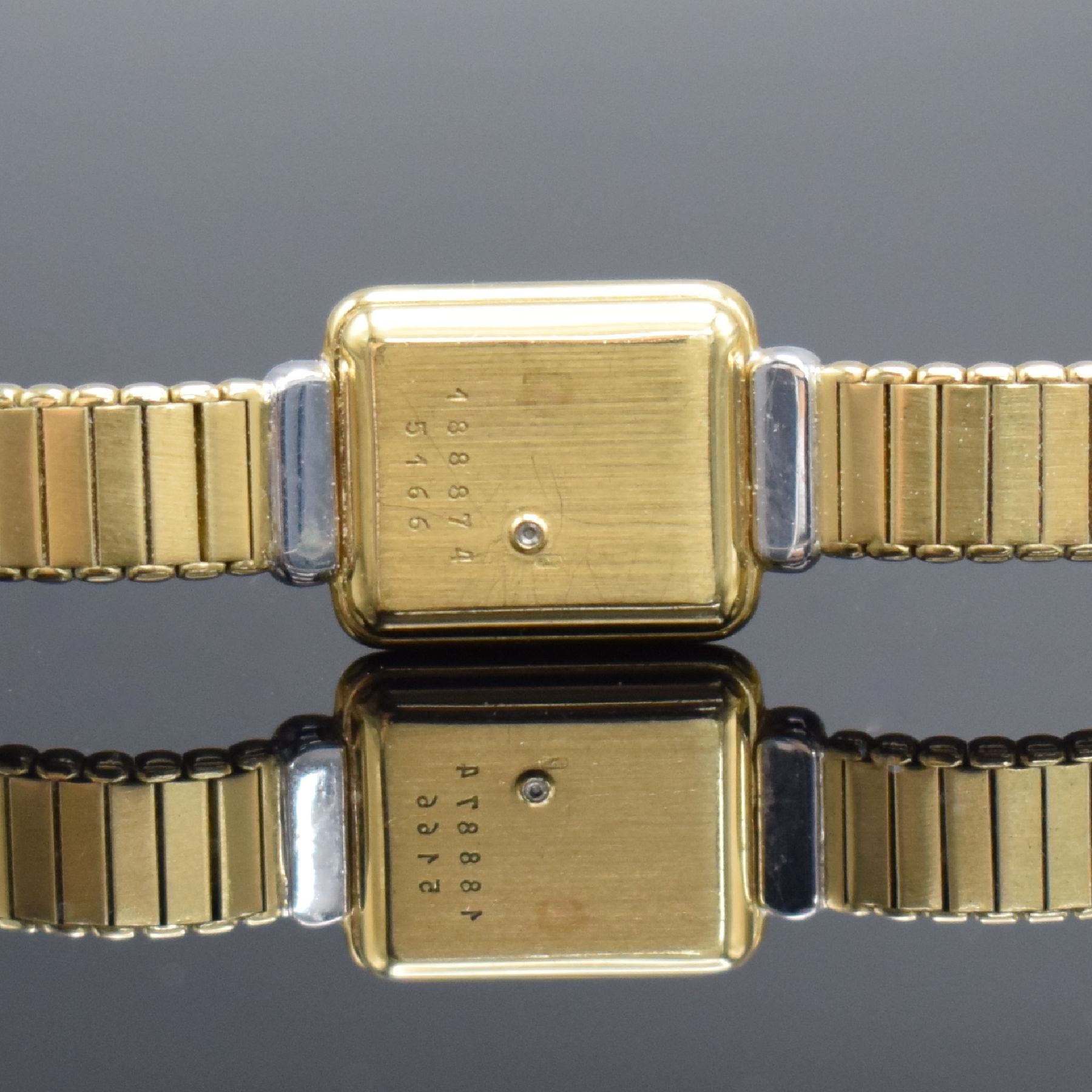 Detail f: CHOPARD diamantbesetzte Damenarmbanduhr in GG 750/000, Schweiz um 1985, quarz, rechteck. Geh., Boden aufgedr., Zeigerstellung über Drücker im ...