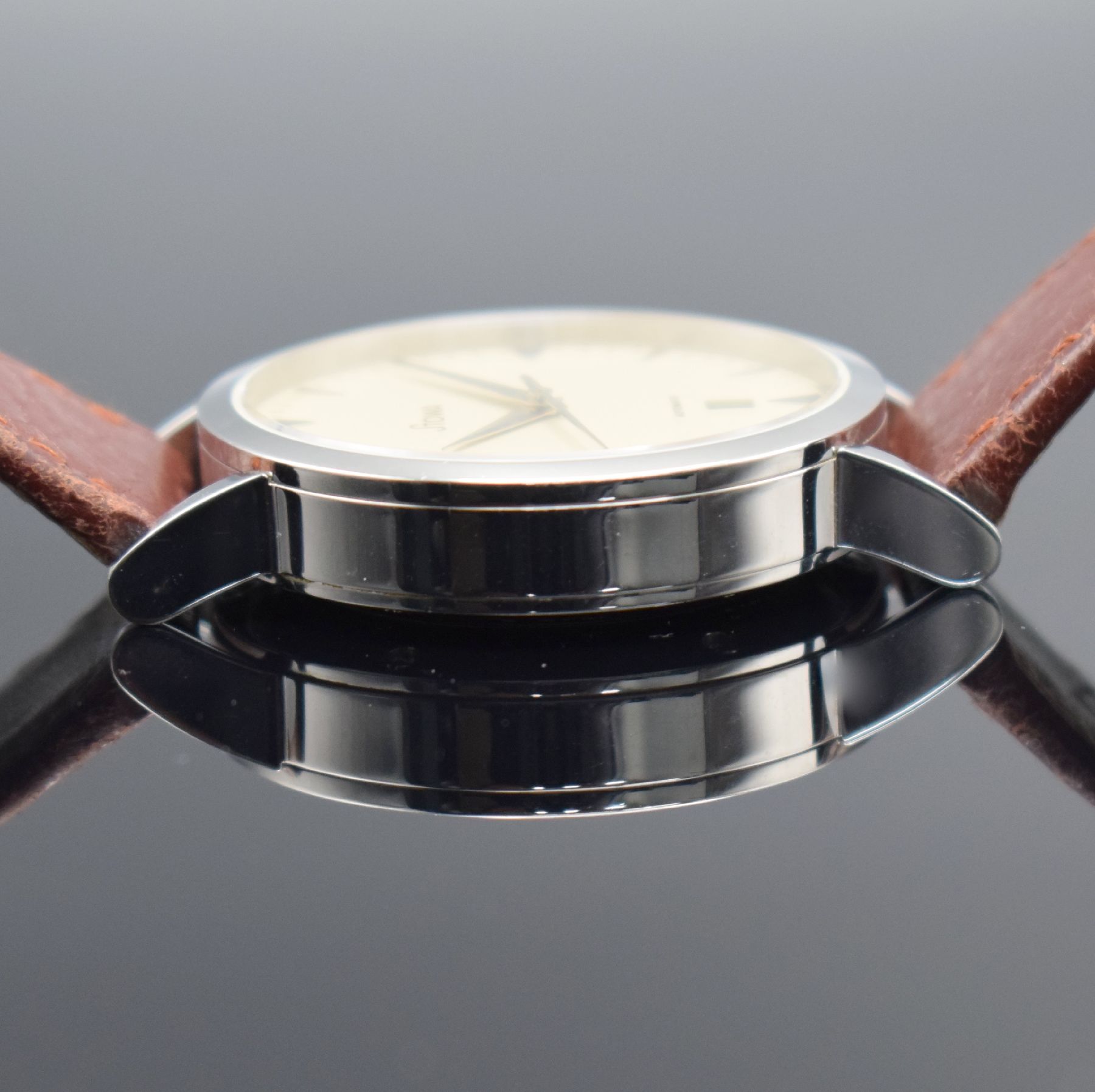 Detail d: STOWA Exima Herrenarmbanduhr, Deutschland Automatik, beids. vergl. Edelstahlgeh., Boden 6-fach verschr., orig. Lederbd. m. orig. Dornschl., ...