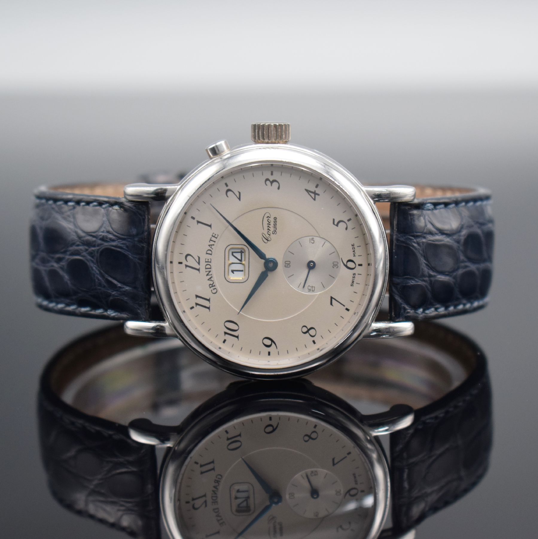 COMOR Grande Date limitierte Herrenarmbanduhr, Schweiz um 2005, Handaufzug, auf 299 Stück limitiertes Sondermodell in Sterlingsilber, ...